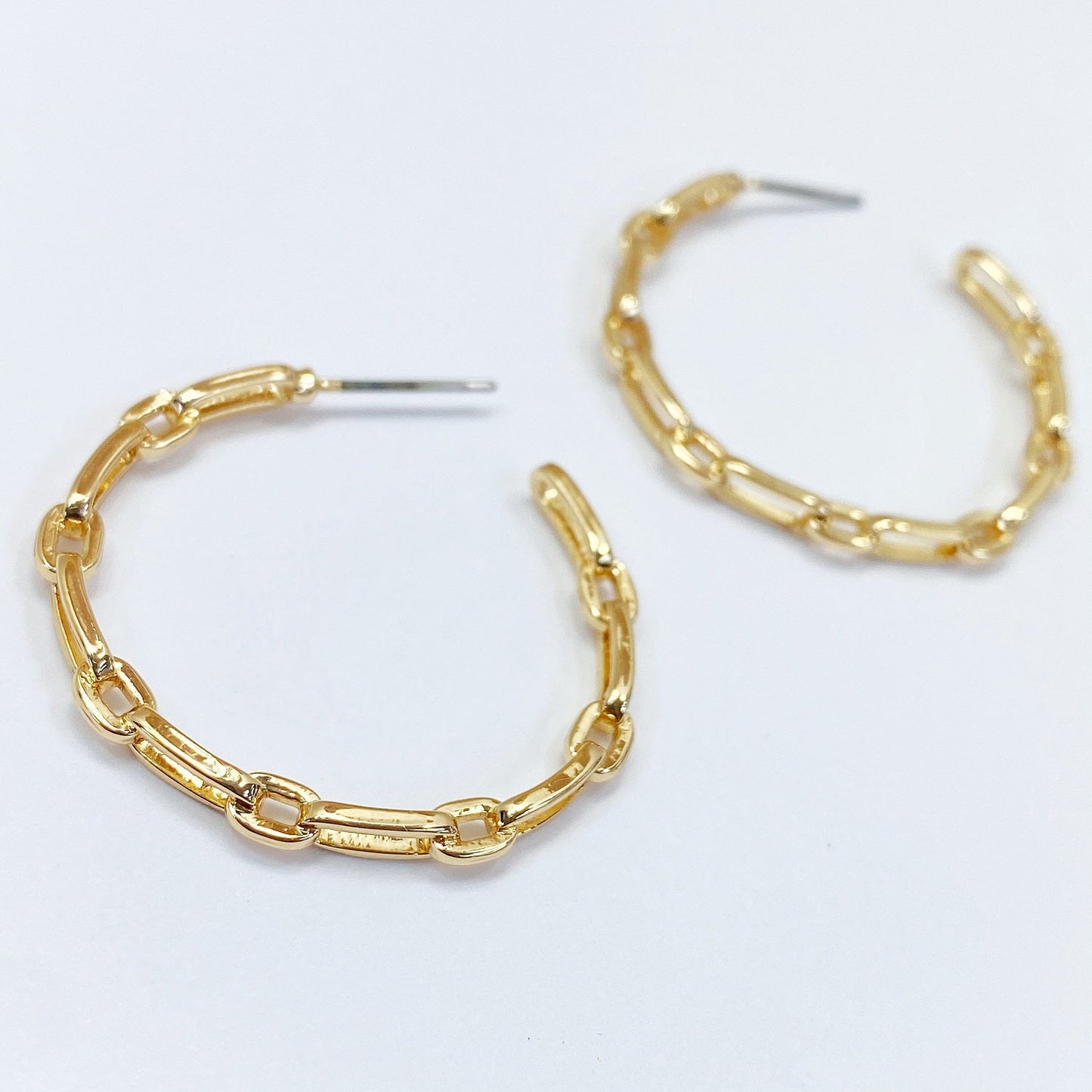 E0939 13-3758 Chain Link Design Metal Open Hoop Earrings