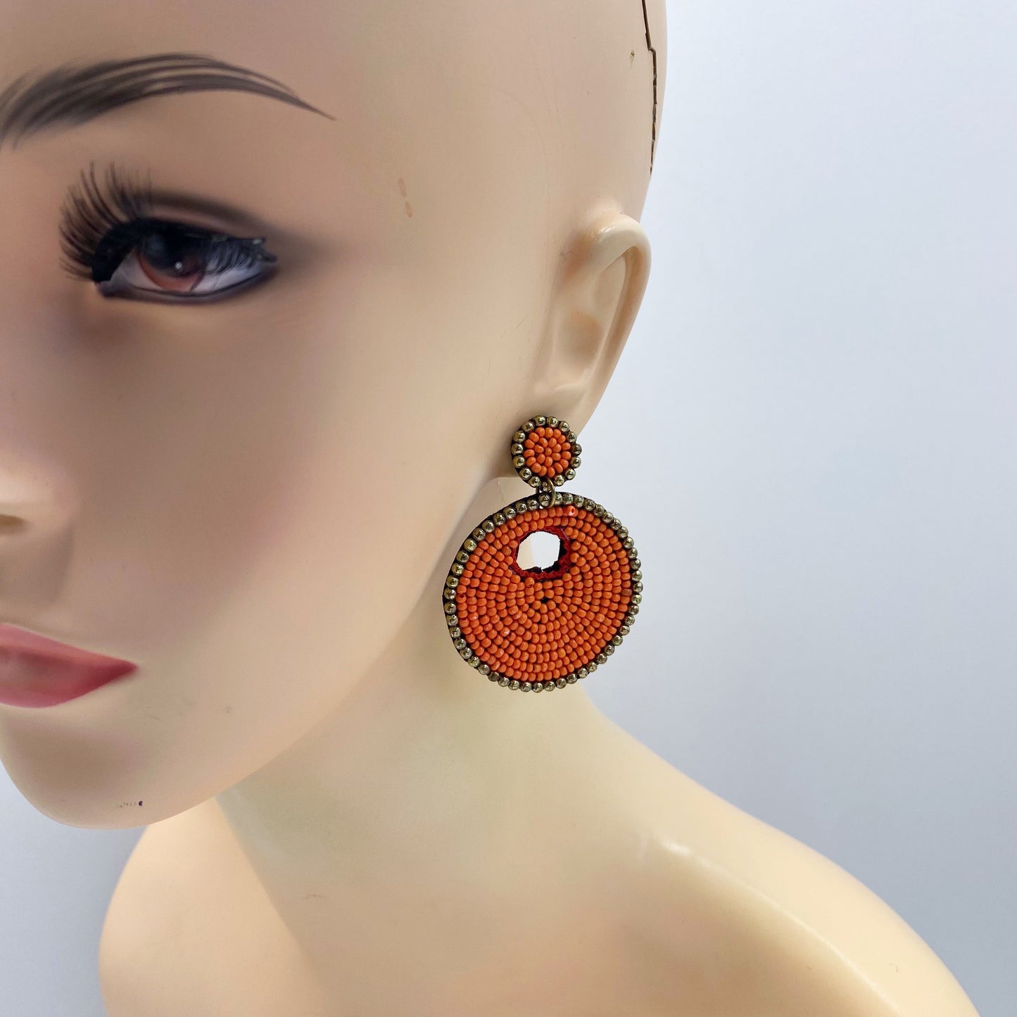 E0768 36E1063 Beads decorated Circle Shape Drop Dangle Hook Earrings