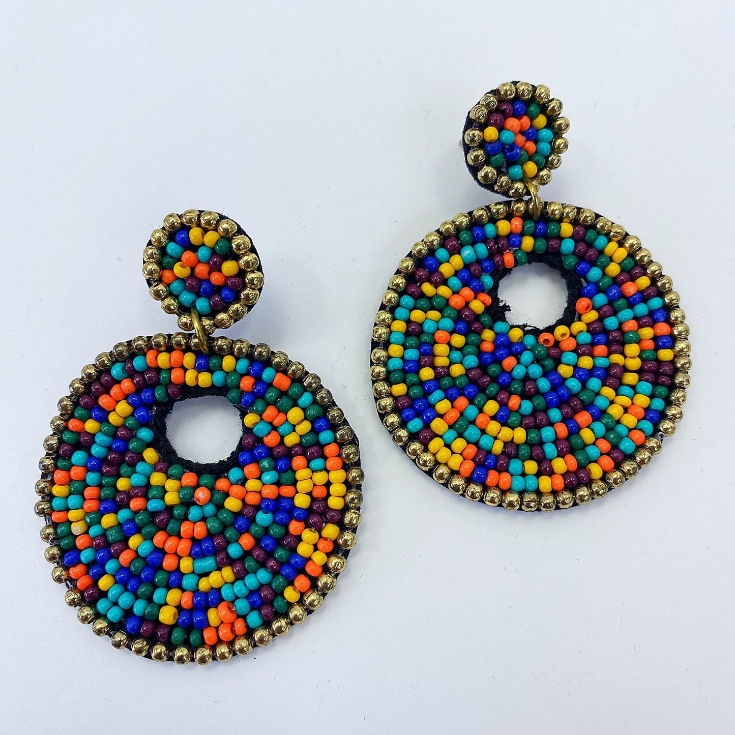 E0768 36E1063 Beads decorated Circle Shape Drop Dangle Hook Earrings