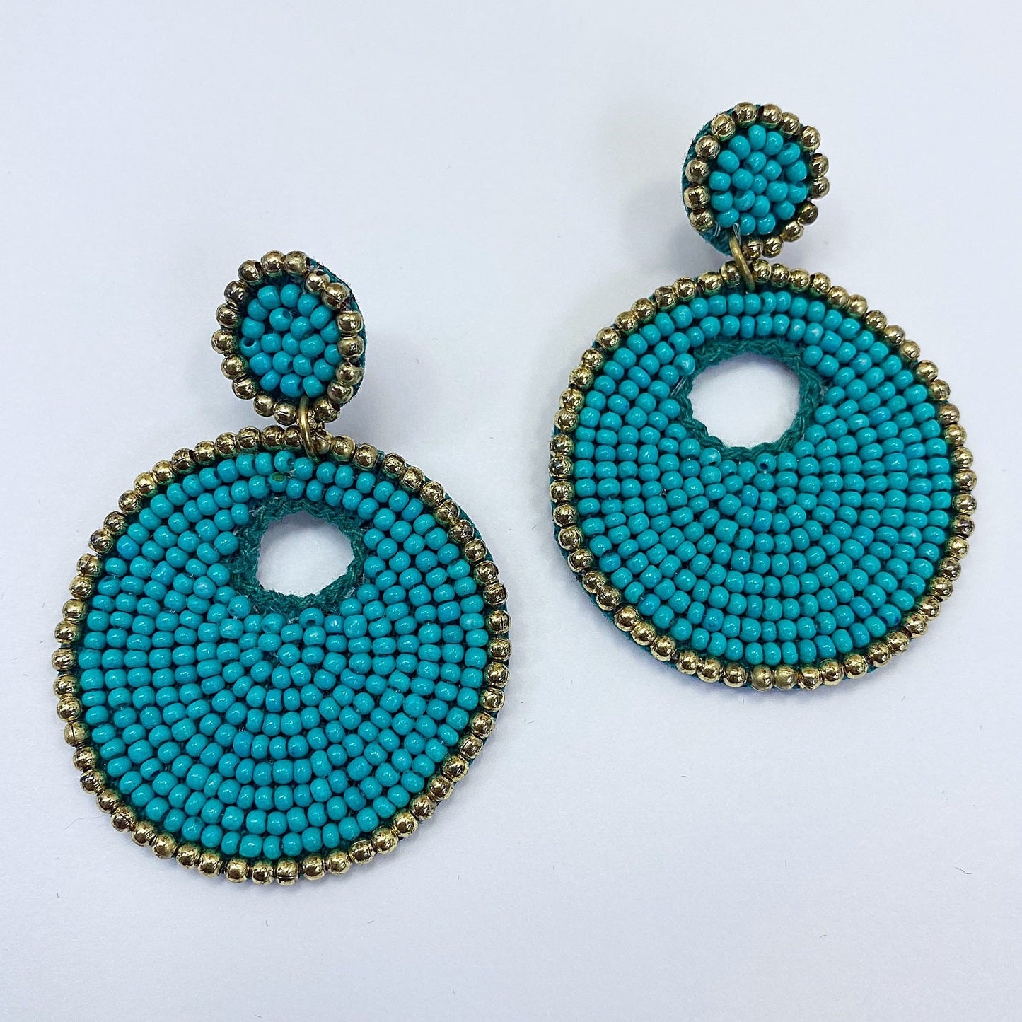 E0768 36E1063 Beads decorated Circle Shape Drop Dangle Hook Earrings