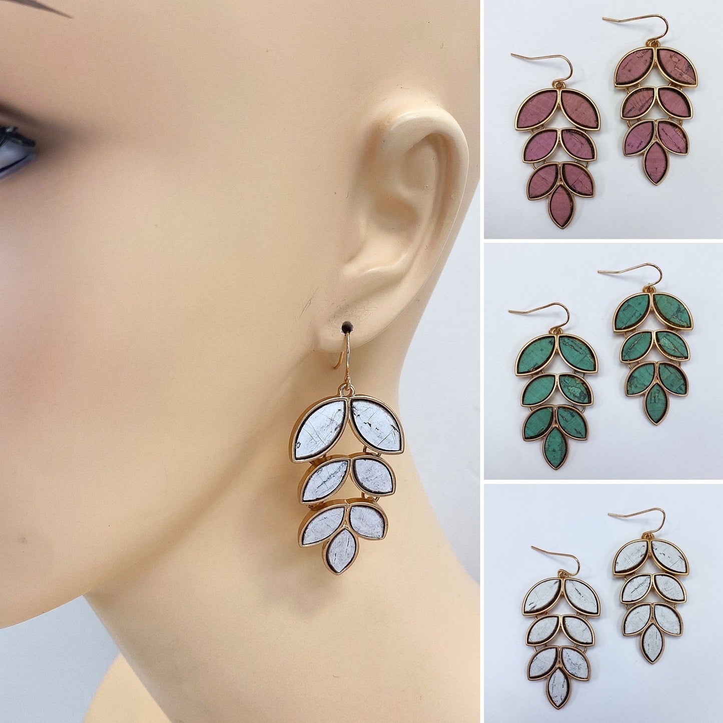 E0799 13-4047 LEAVES BRANCH DROP DANGLE HOOK EARRINGS