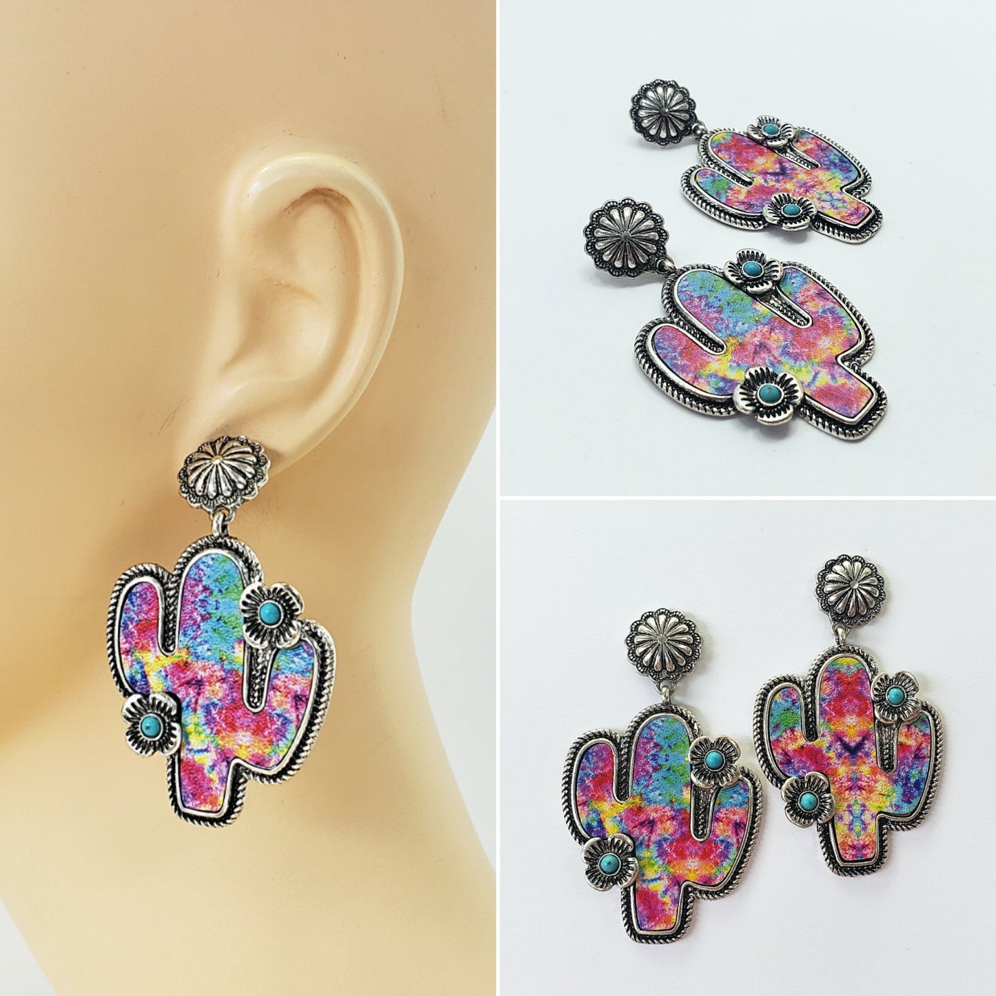 E0830 13-4056 WESTERN CACTUS DROP DANGLE EARRINGS