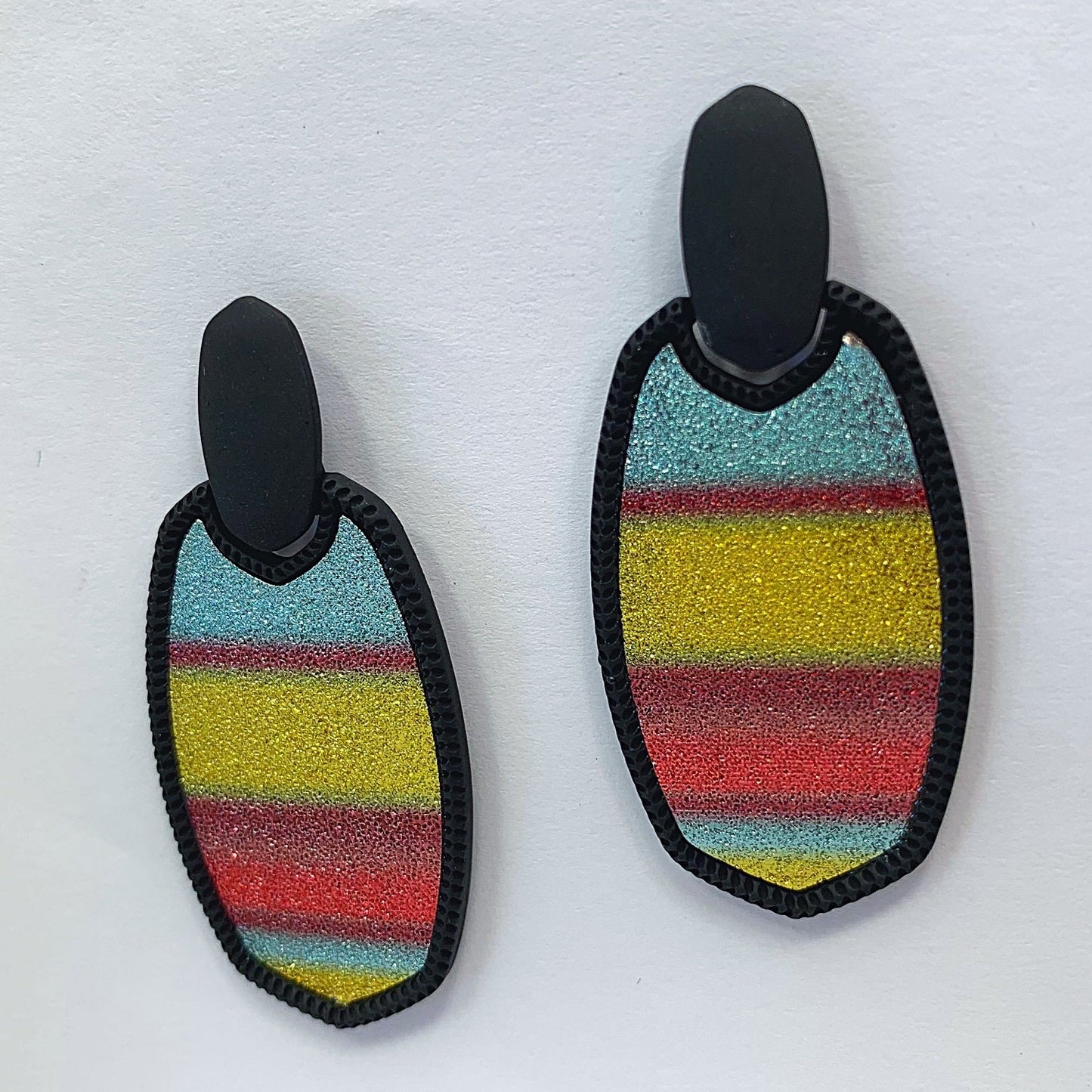 E0855 LE5526 Glitter Oval Shape Drop Dangle Post Earrings