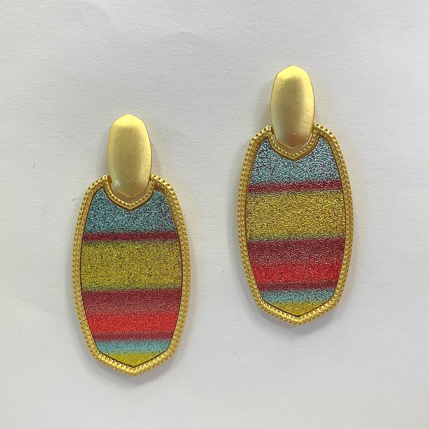 E0855 LE5526 Glitter Oval Shape Drop Dangle Post Earrings