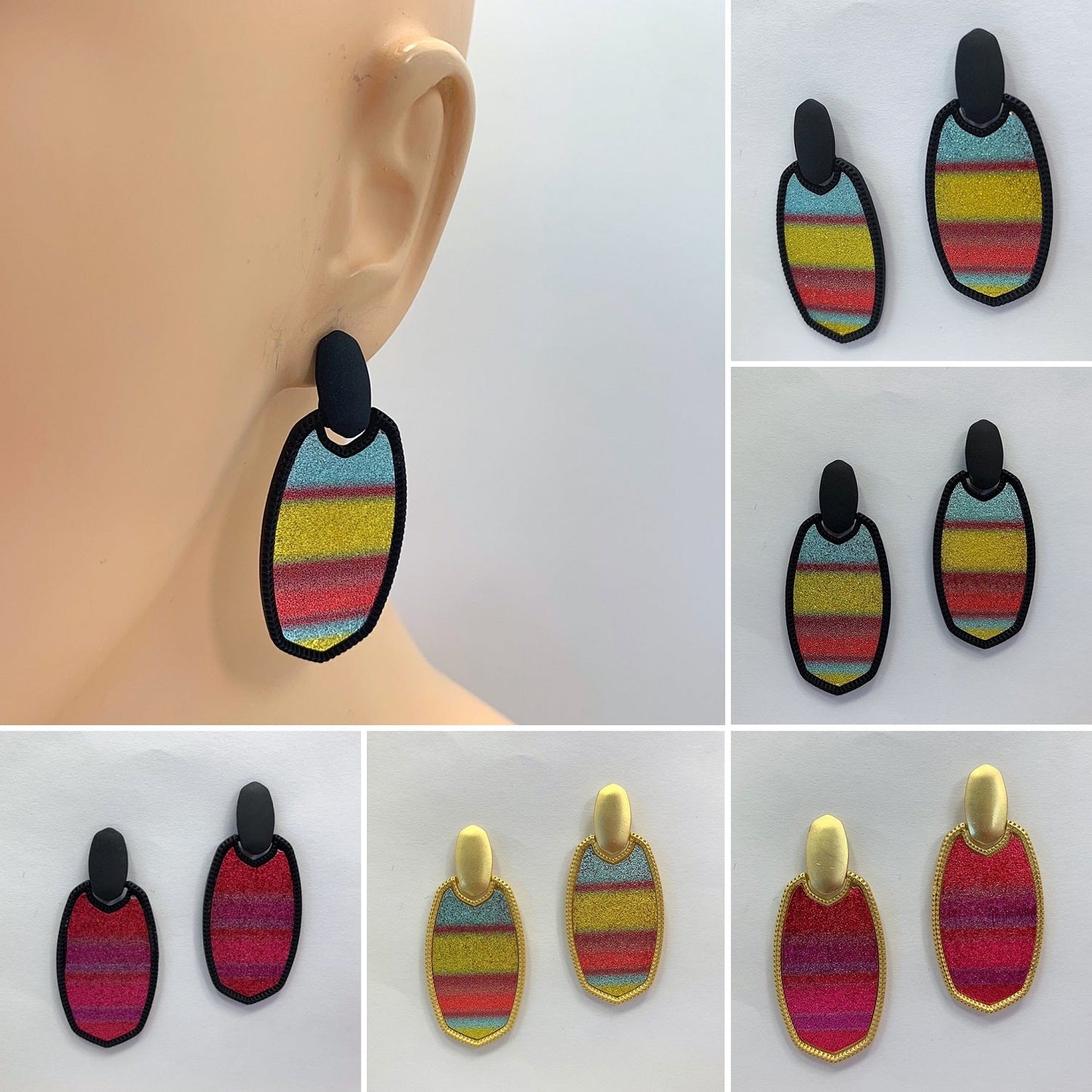 E0855 LE5526 Glitter Oval Shape Drop Dangle Post Earrings