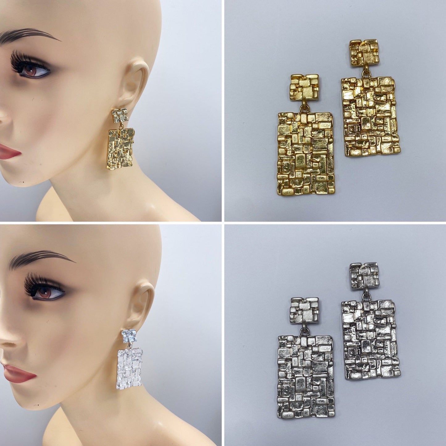 E0897 IE4091 ROUGH RECTANGLE DROP DANGLE POST EARRINGS