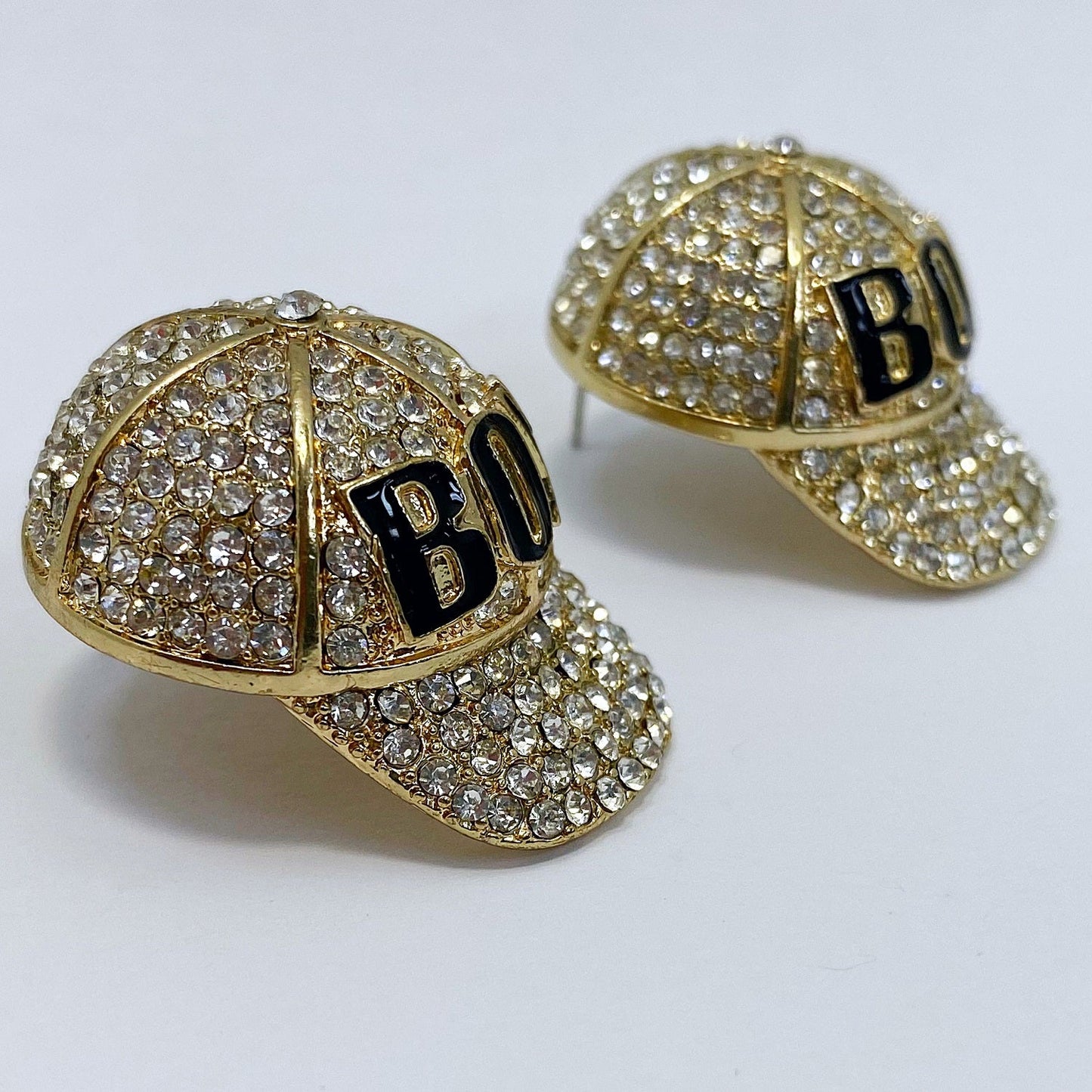 E0898 OE10396 Rhinestones BOY Baseball Cap Stud Style Drop Post Earrings