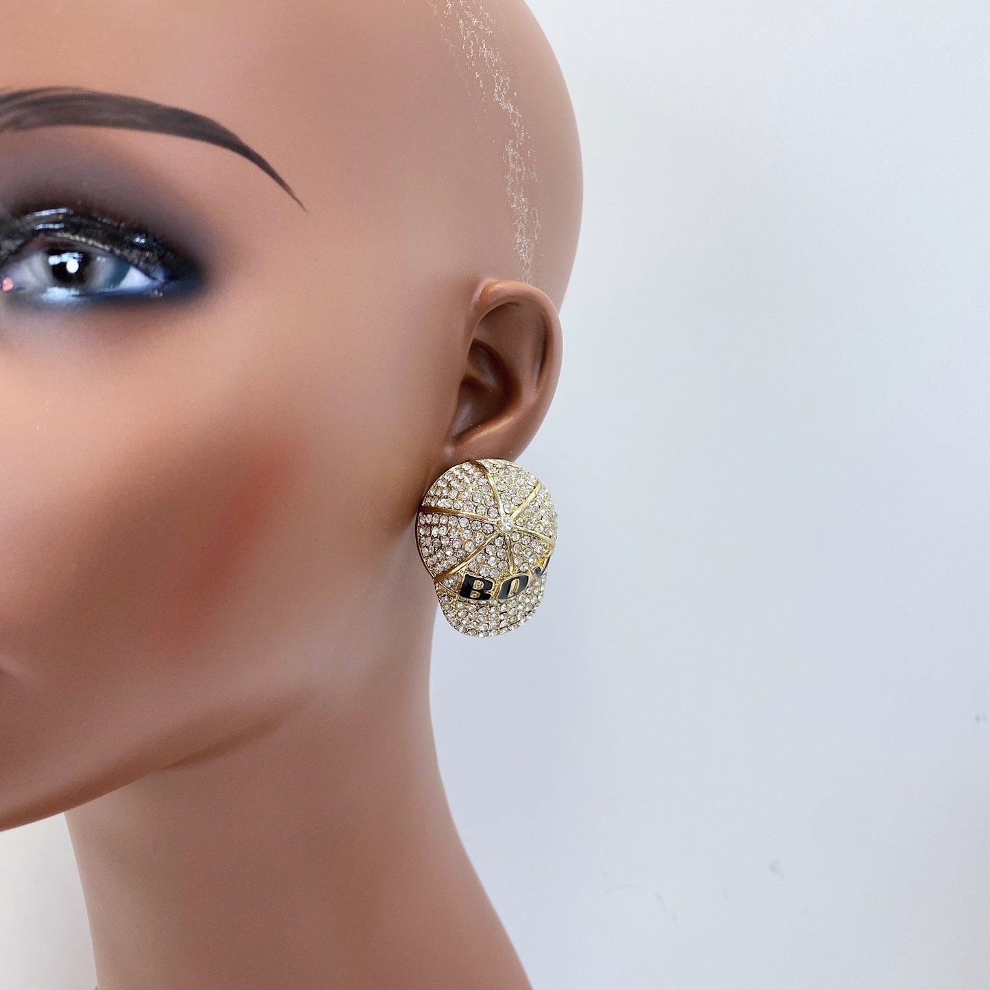E0898 OE10396 Rhinestones BOY Baseball Cap Stud Style Drop Post Earrings