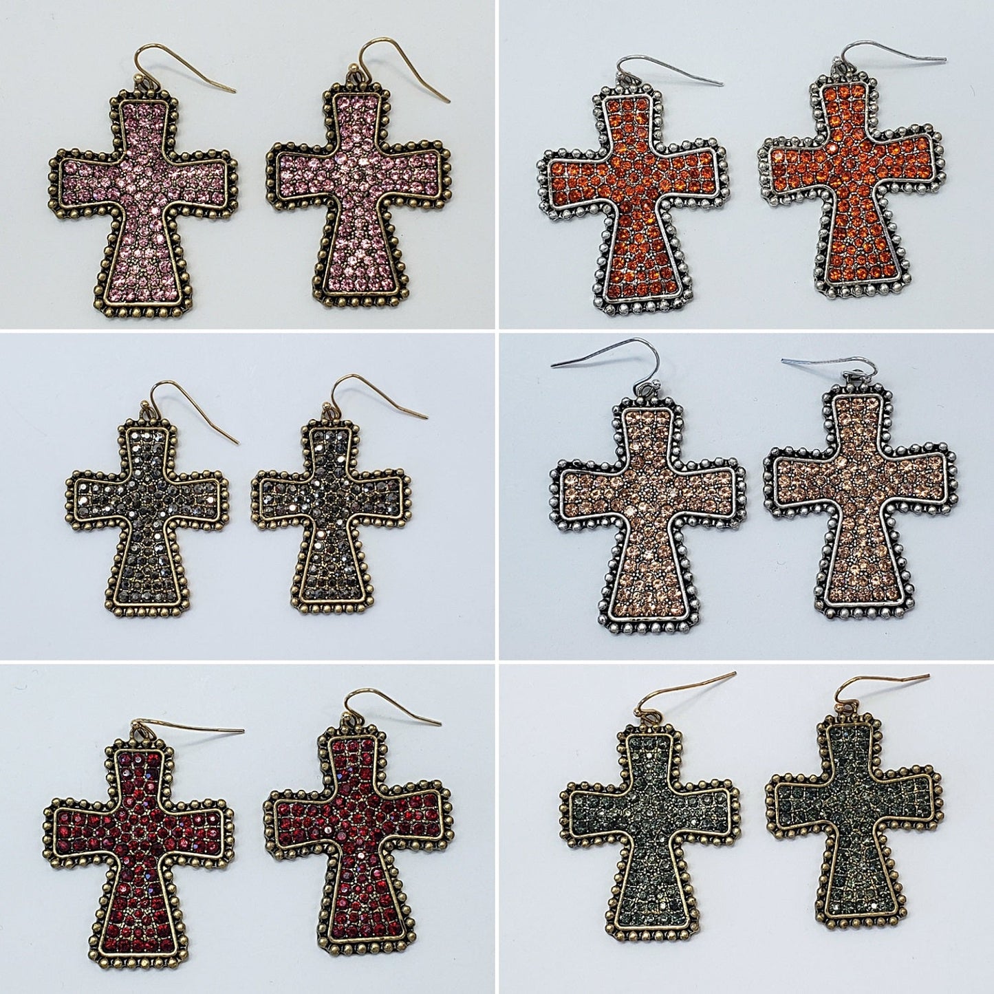E0917 ZQE1319 Rhinestones Cross Shape Drop Dangle Hook Earrings