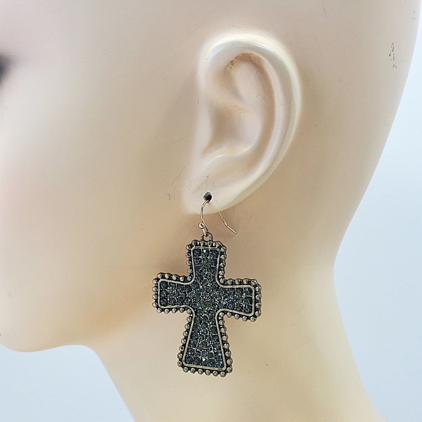 E0917 ZQE1319 Rhinestones Cross Shape Drop Dangle Hook Earrings