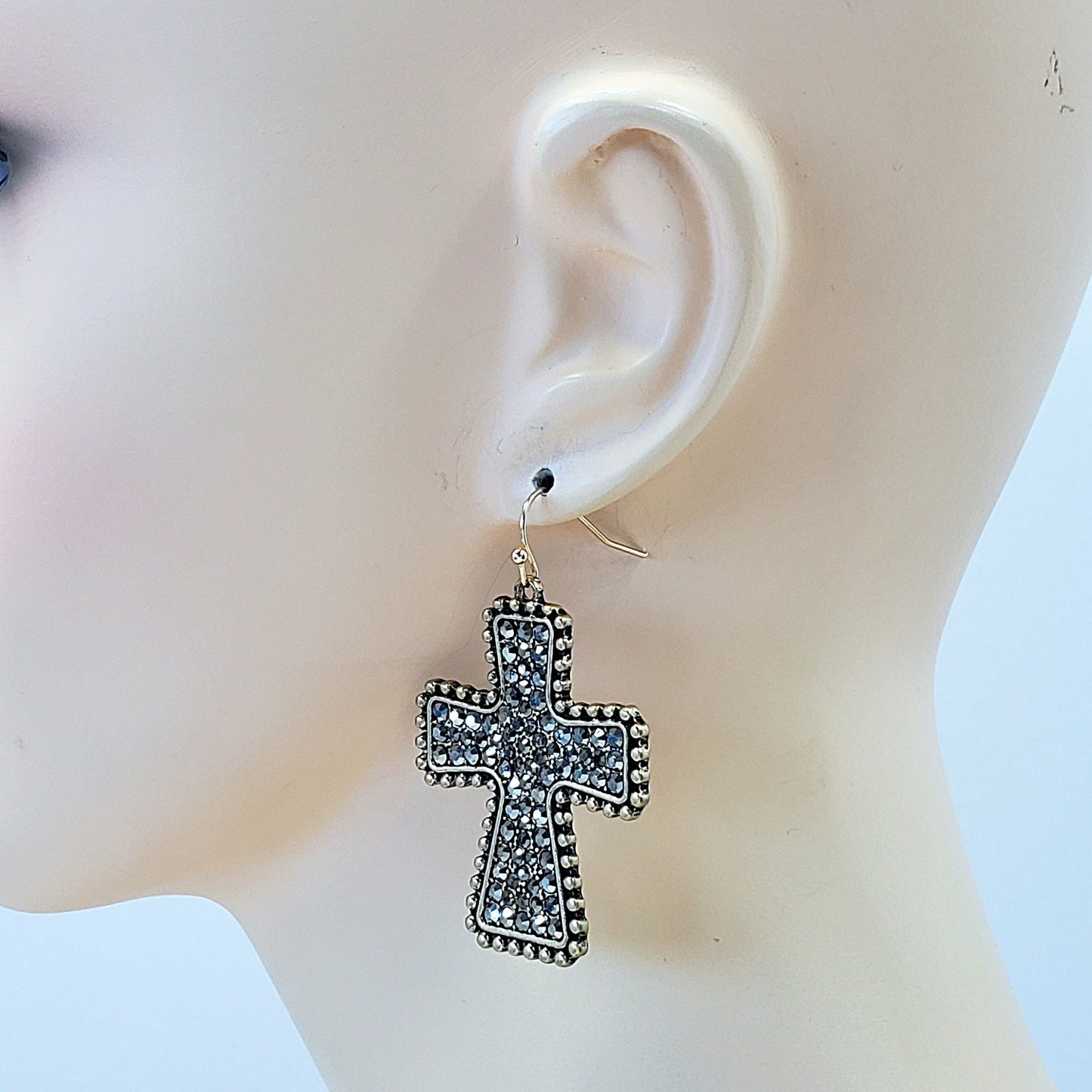 E0917 ZQE1319 Rhinestones Cross Shape Drop Dangle Hook Earrings