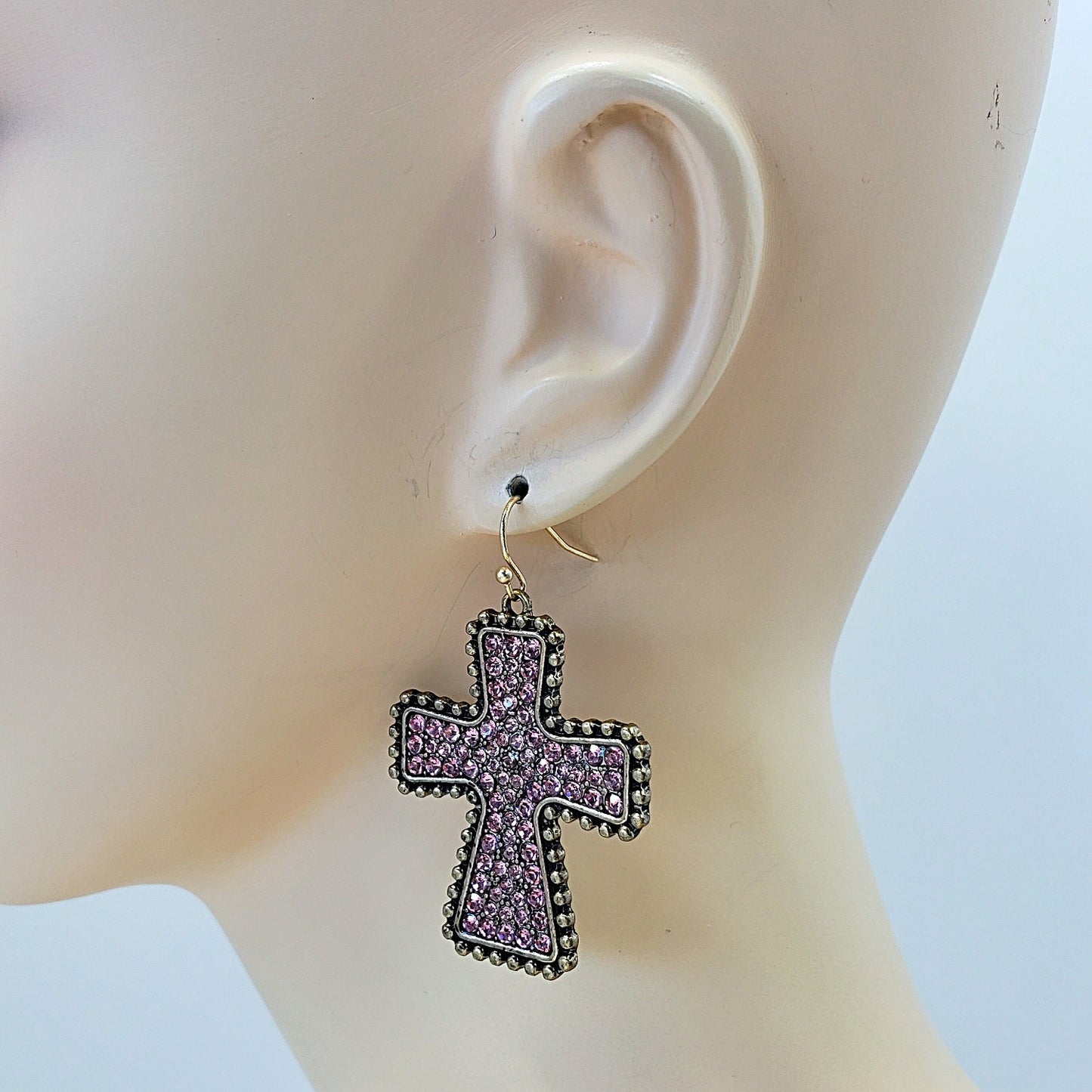 E0917 ZQE1319 Rhinestones Cross Shape Drop Dangle Hook Earrings