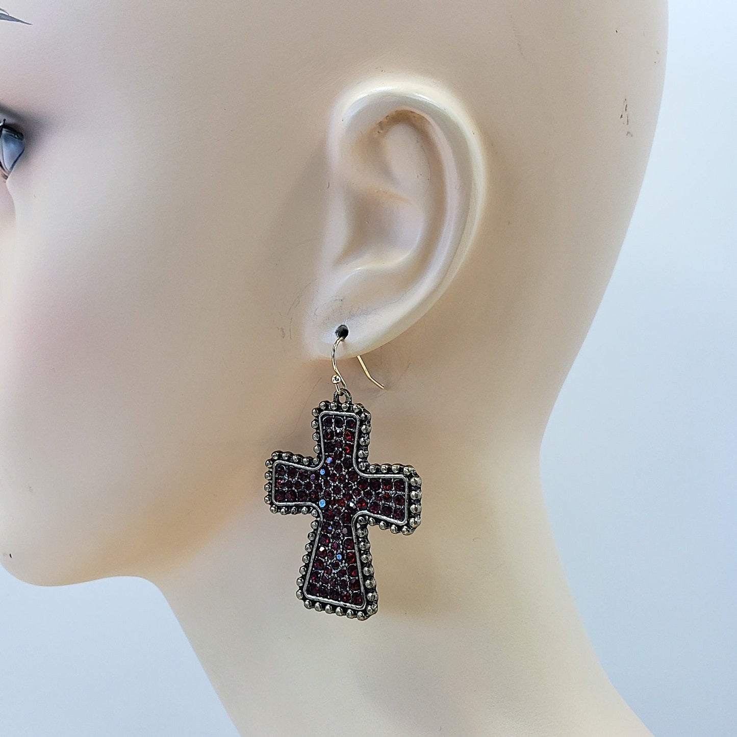 E0917 ZQE1319 Rhinestones Cross Shape Drop Dangle Hook Earrings