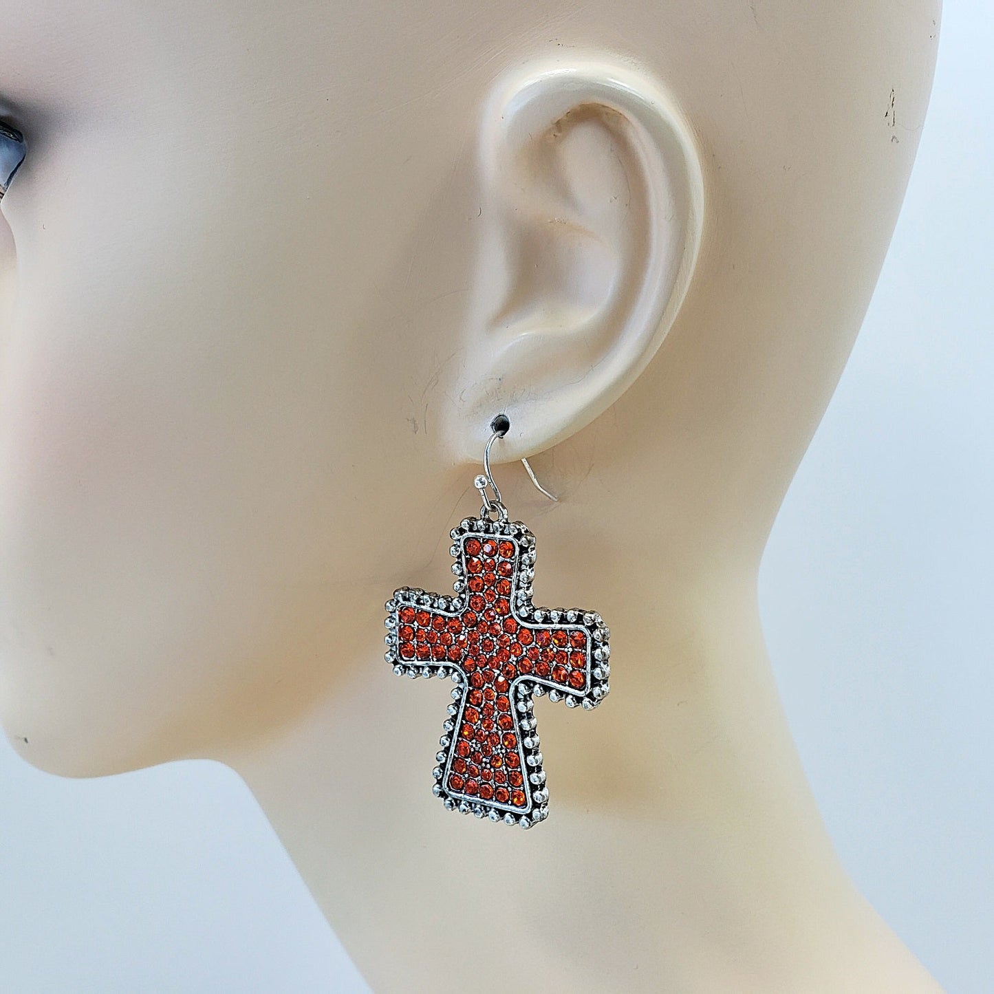 E0917 ZQE1319 Rhinestones Cross Shape Drop Dangle Hook Earrings