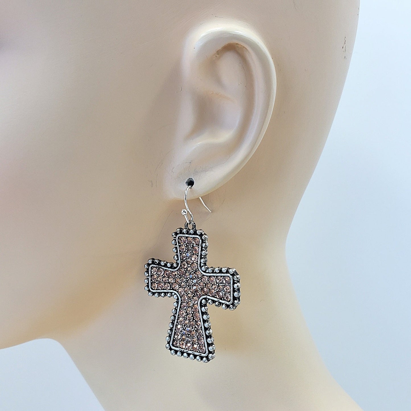 E0917 ZQE1319 Rhinestones Cross Shape Drop Dangle Hook Earrings