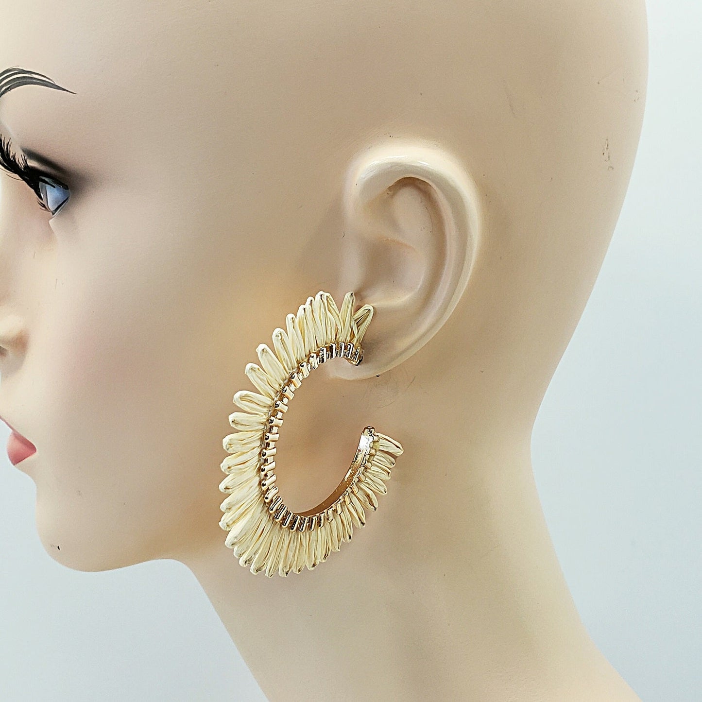 E0932 GSE2559 String Tassel Wide Deco Open Circle Hoop Earrings