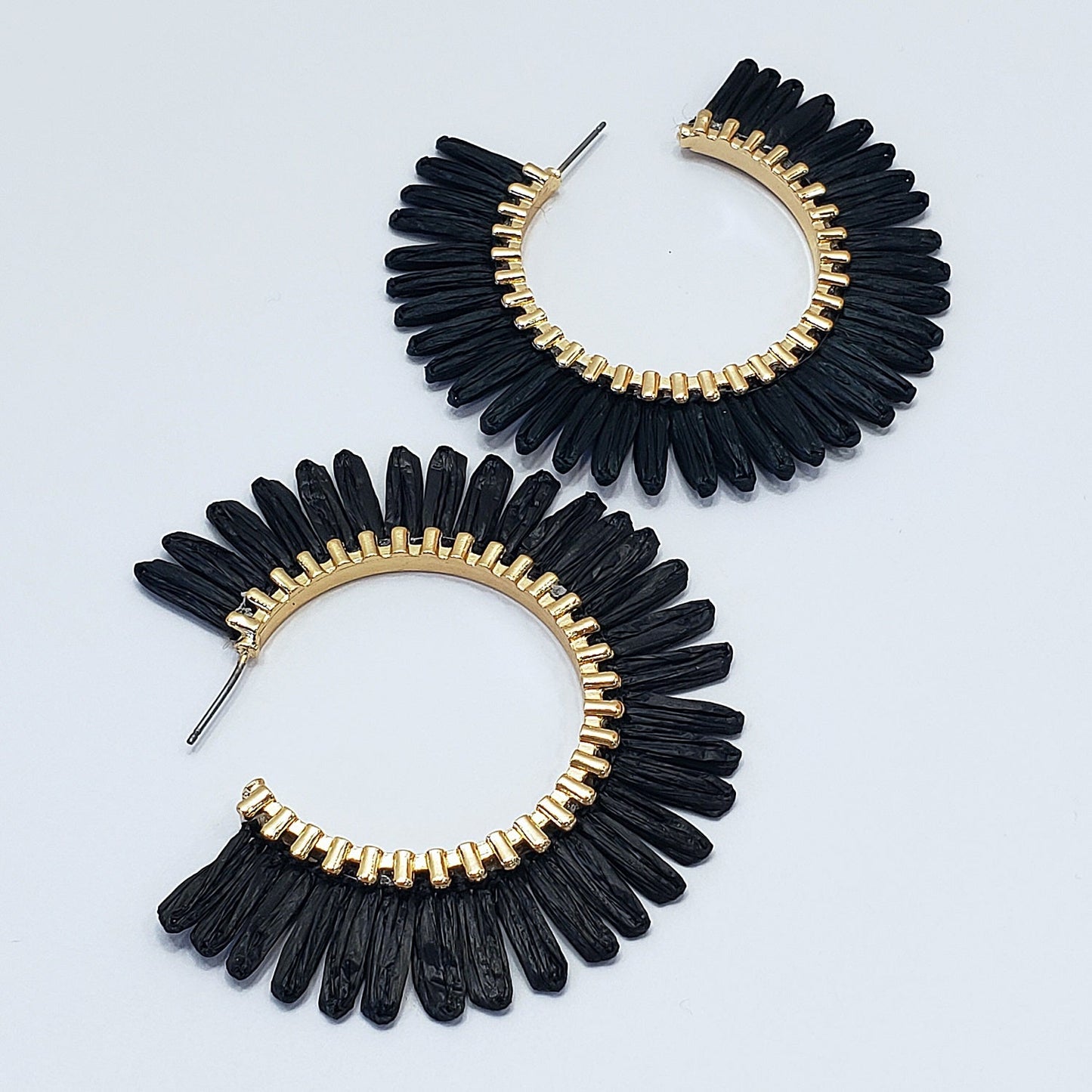 E0932 GSE2559 String Tassel Wide Deco Open Circle Hoop Earrings