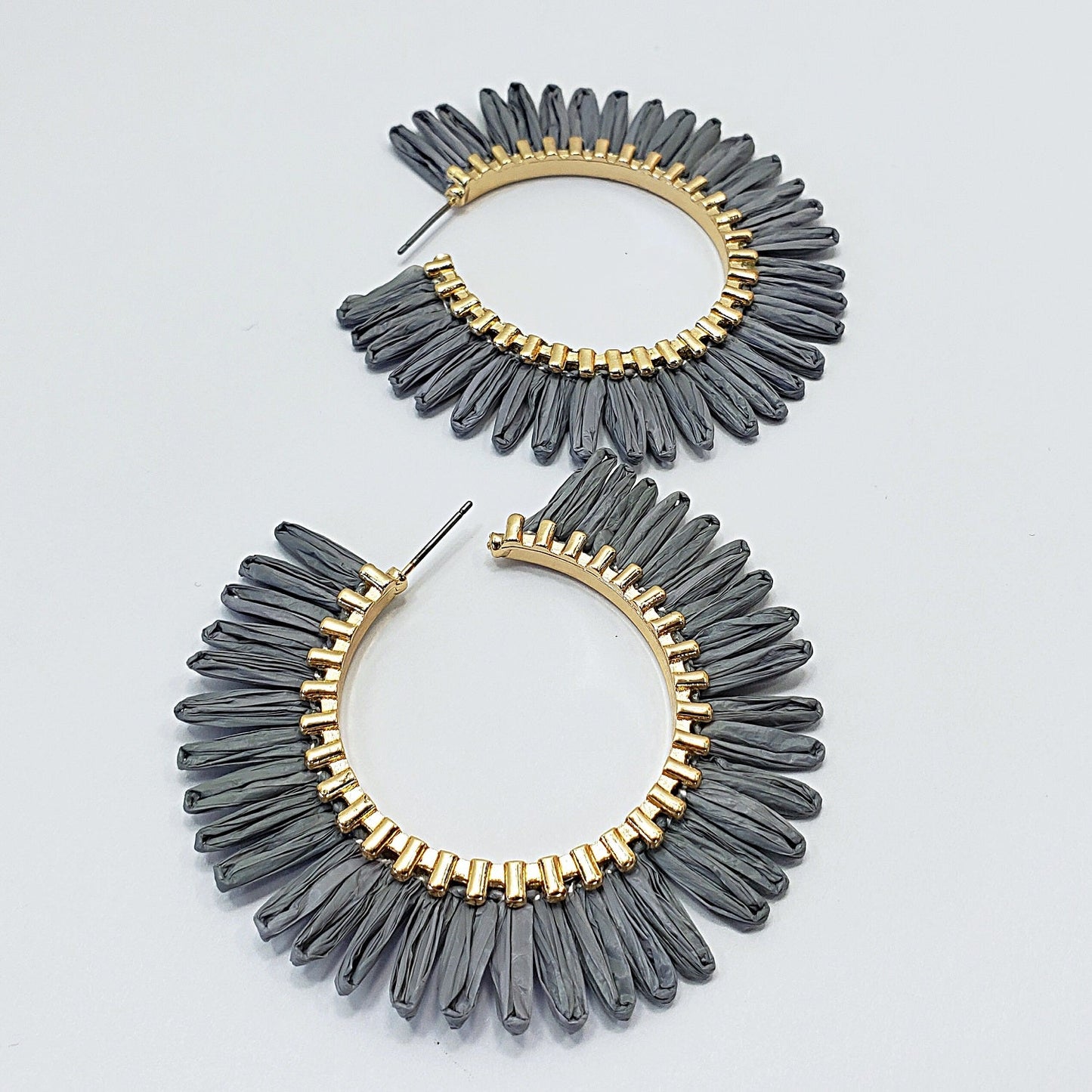 E0932 GSE2559 String Tassel Wide Deco Open Circle Hoop Earrings