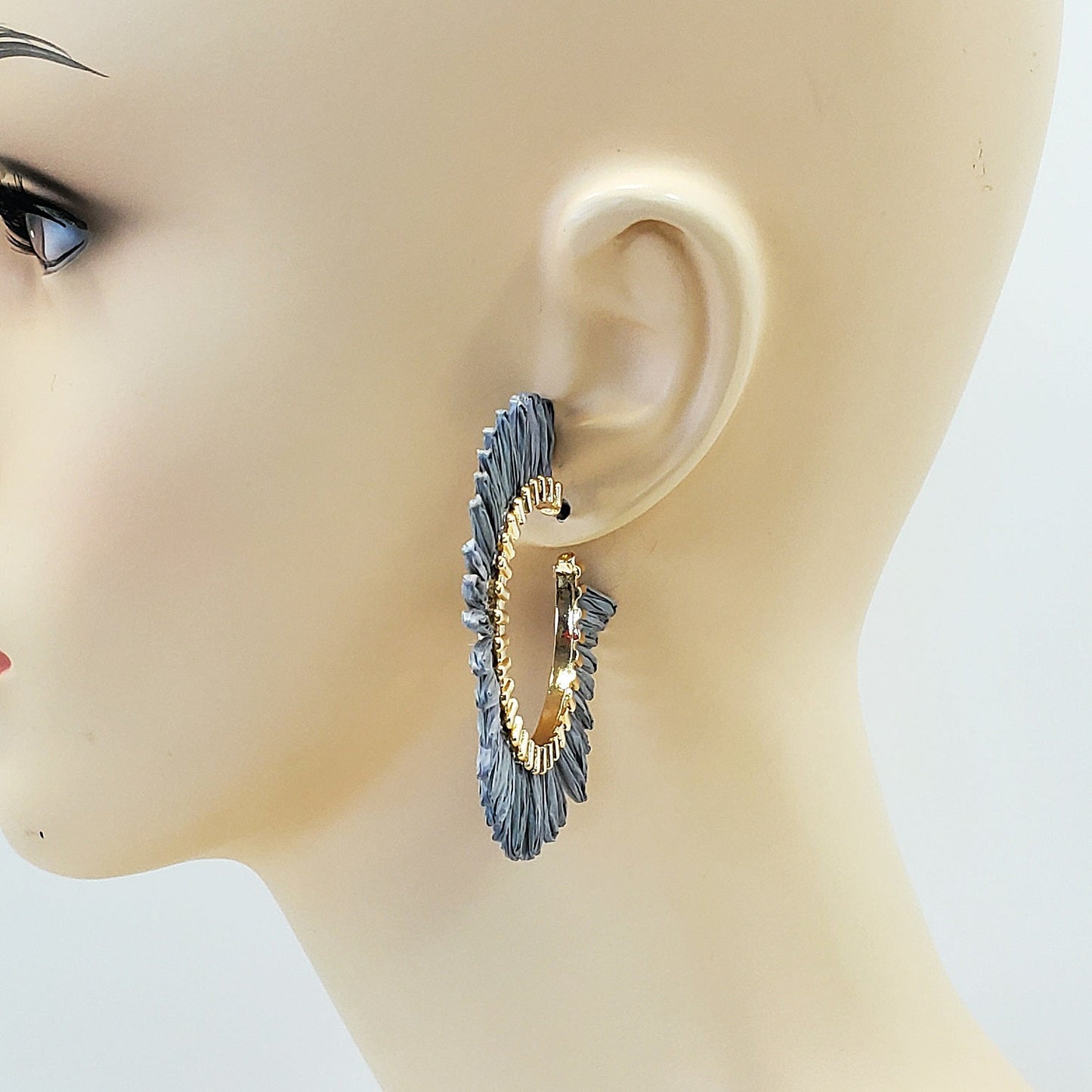 E0932 GSE2559 String Tassel Wide Deco Open Circle Hoop Earrings