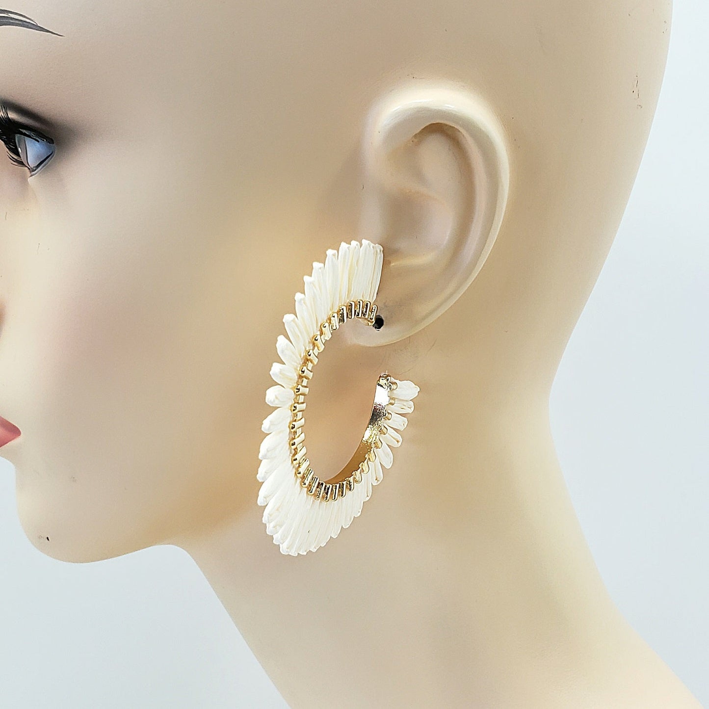 E0932 GSE2559 String Tassel Wide Deco Open Circle Hoop Earrings