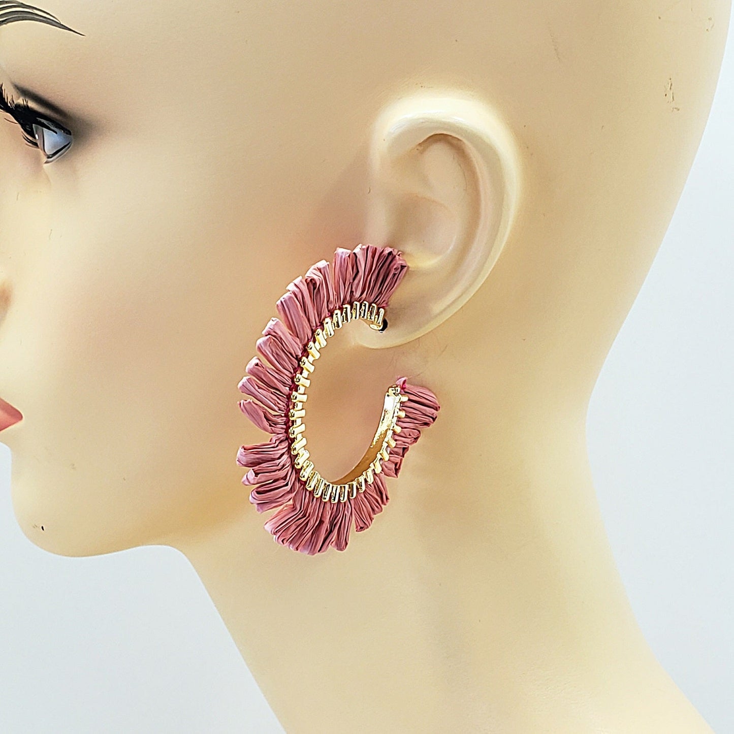 E0932 GSE2559 String Tassel Wide Deco Open Circle Hoop Earrings