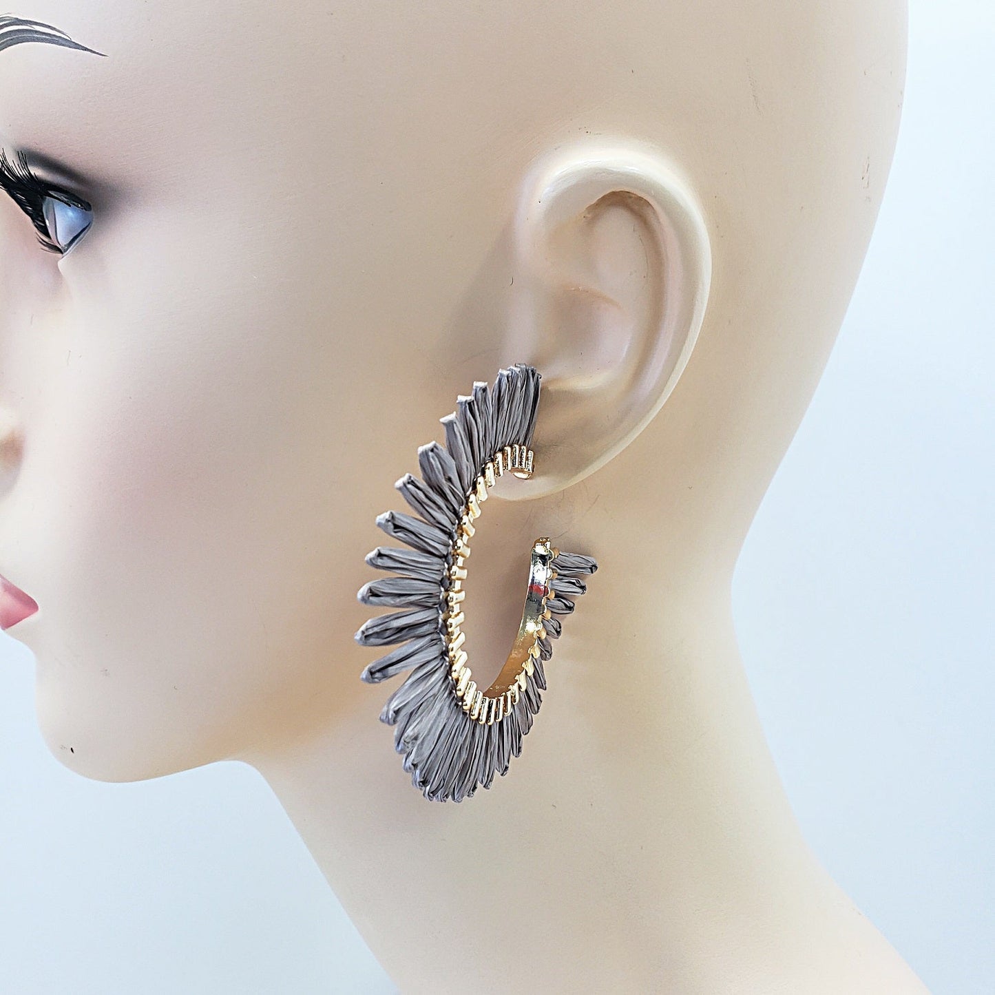 E0932 GSE2559 String Tassel Wide Deco Open Circle Hoop Earrings