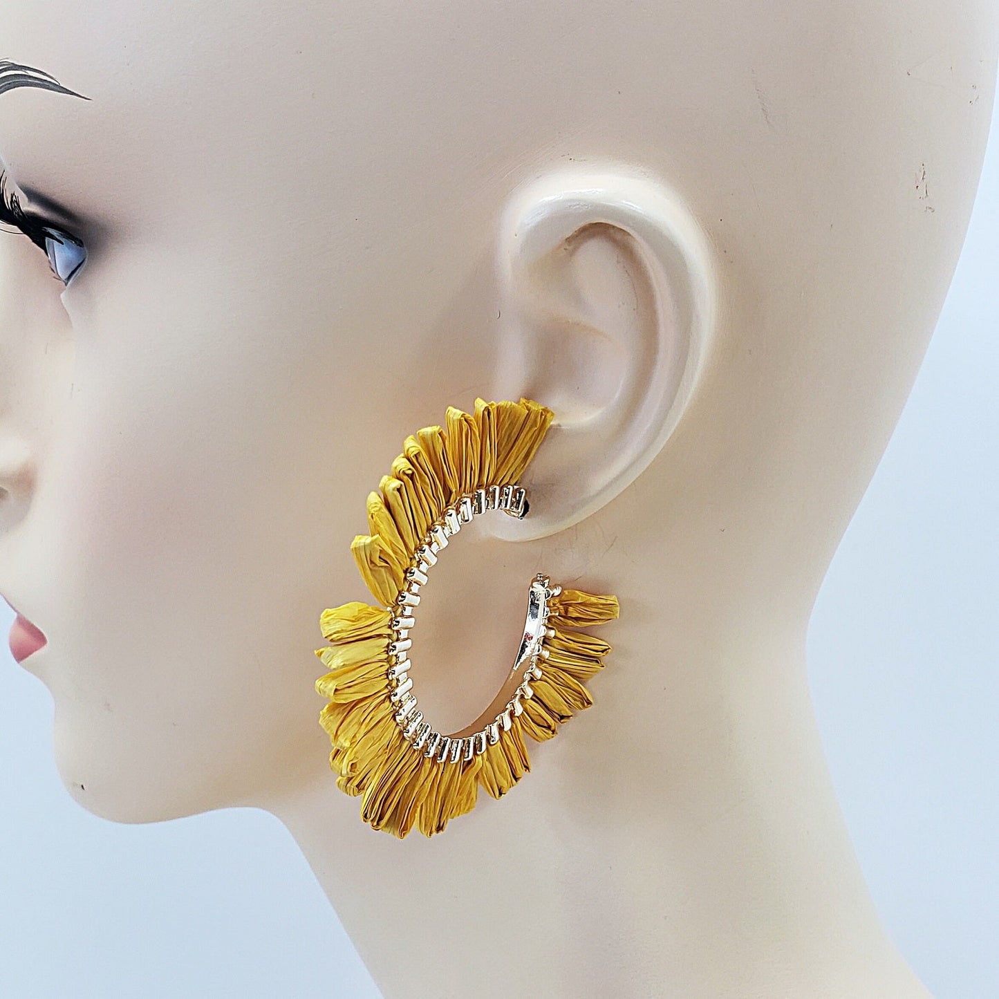E0932 GSE2559 String Tassel Wide Deco Open Circle Hoop Earrings