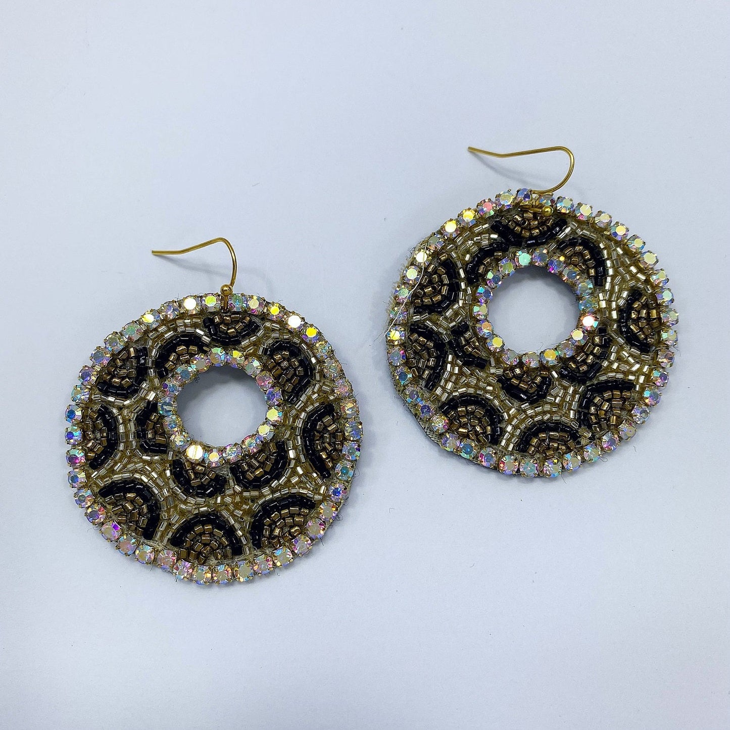 E0725 AE3750 Rhinestones & Beads Animal Leopard pattern Circle Shape Drop Dangle Hook Earrings