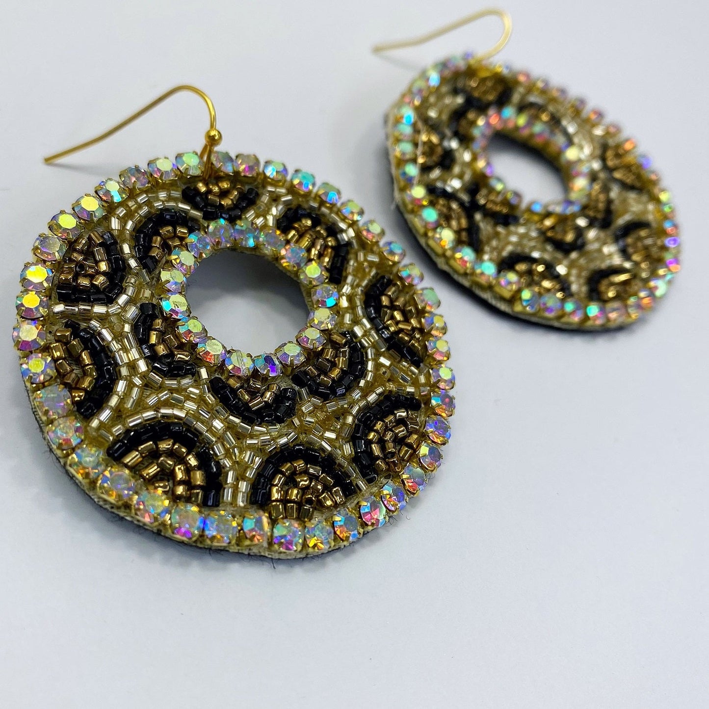 E0725 AE3750 Rhinestones & Beads Animal Leopard pattern Circle Shape Drop Dangle Hook Earrings