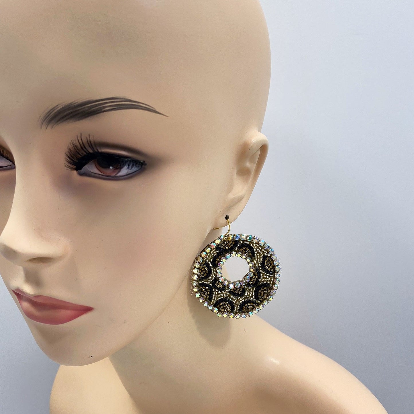 E0725 AE3750 Rhinestones & Beads Animal Leopard pattern Circle Shape Drop Dangle Hook Earrings