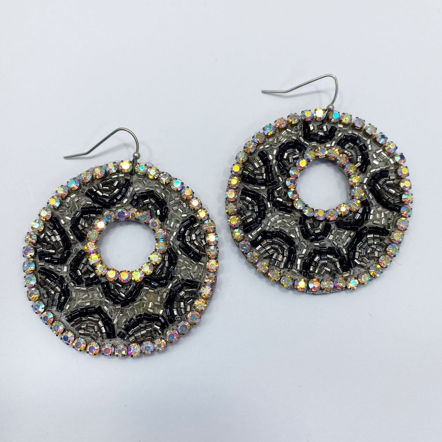E0725 AE3750 Rhinestones & Beads Animal Leopard pattern Circle Shape Drop Dangle Hook Earrings