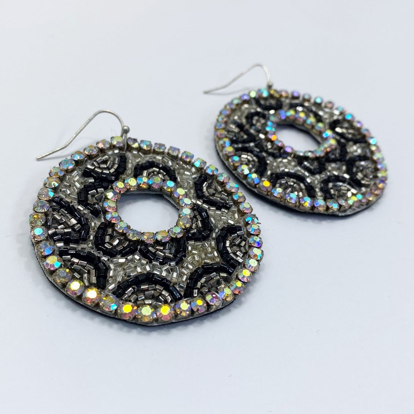 E0725 AE3750 Rhinestones & Beads Animal Leopard pattern Circle Shape Drop Dangle Hook Earrings