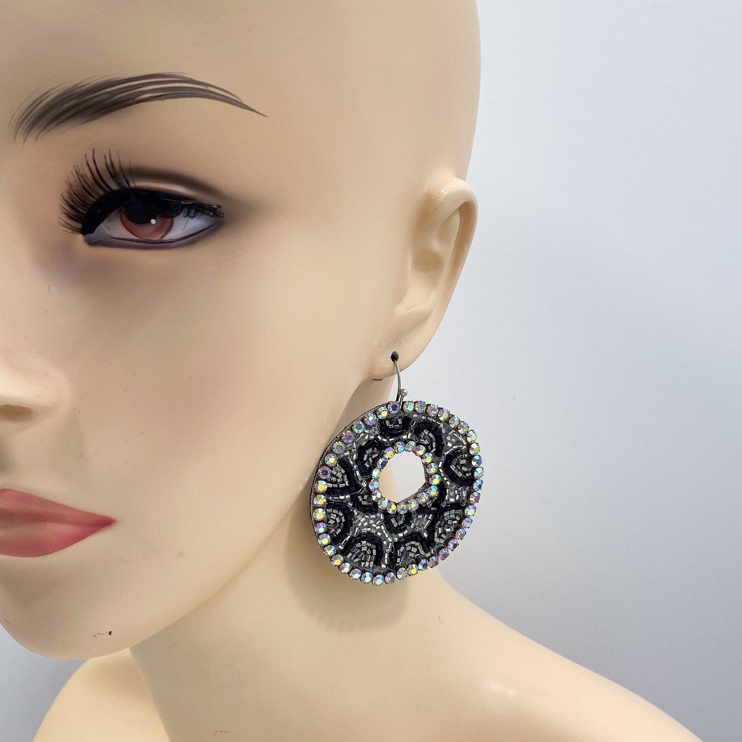 E0725 AE3750 Rhinestones & Beads Animal Leopard pattern Circle Shape Drop Dangle Hook Earrings
