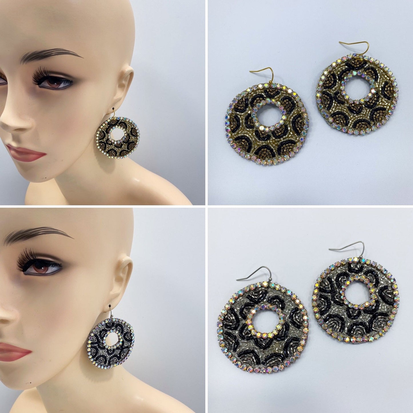 E0725 AE3750 Rhinestones & Beads Animal Leopard pattern Circle Shape Drop Dangle Hook Earrings