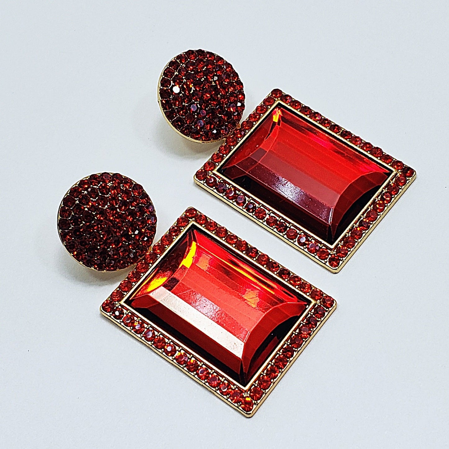 E0828 CCRDES01 Rhinestones Rectangle Drop Dangle Post Earrings