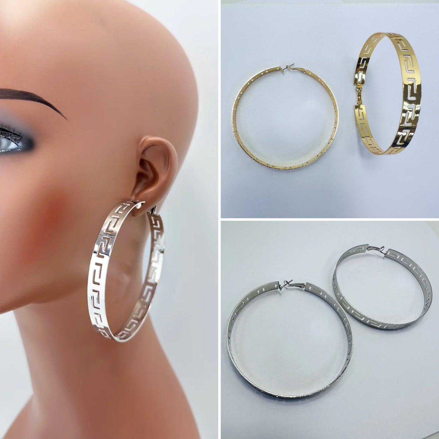 E0880 KE4091-80 Maze Pattern Hoop Metal Earrings