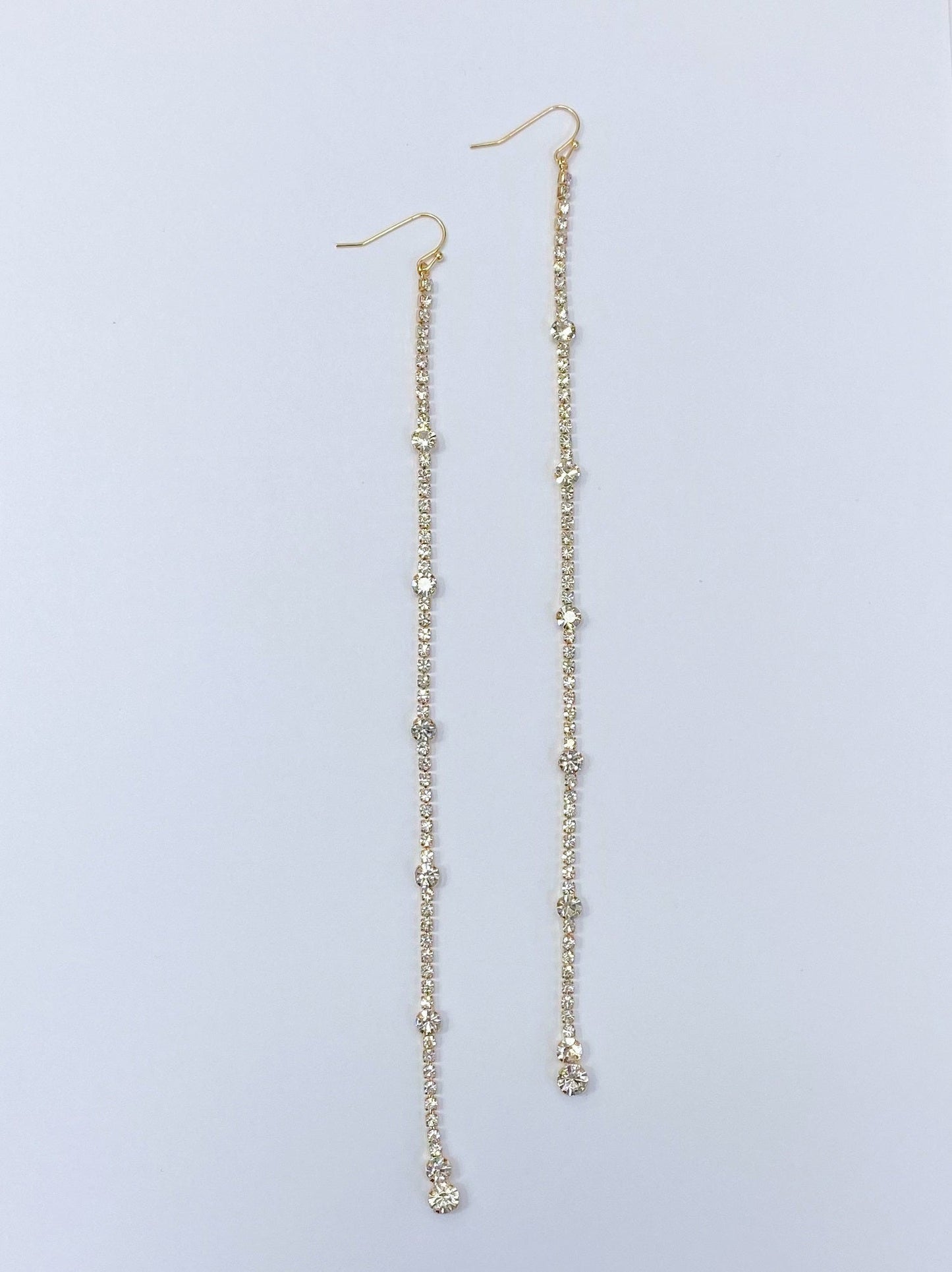E0844 27647 Rhinestones Long Drop Dangle Earrings