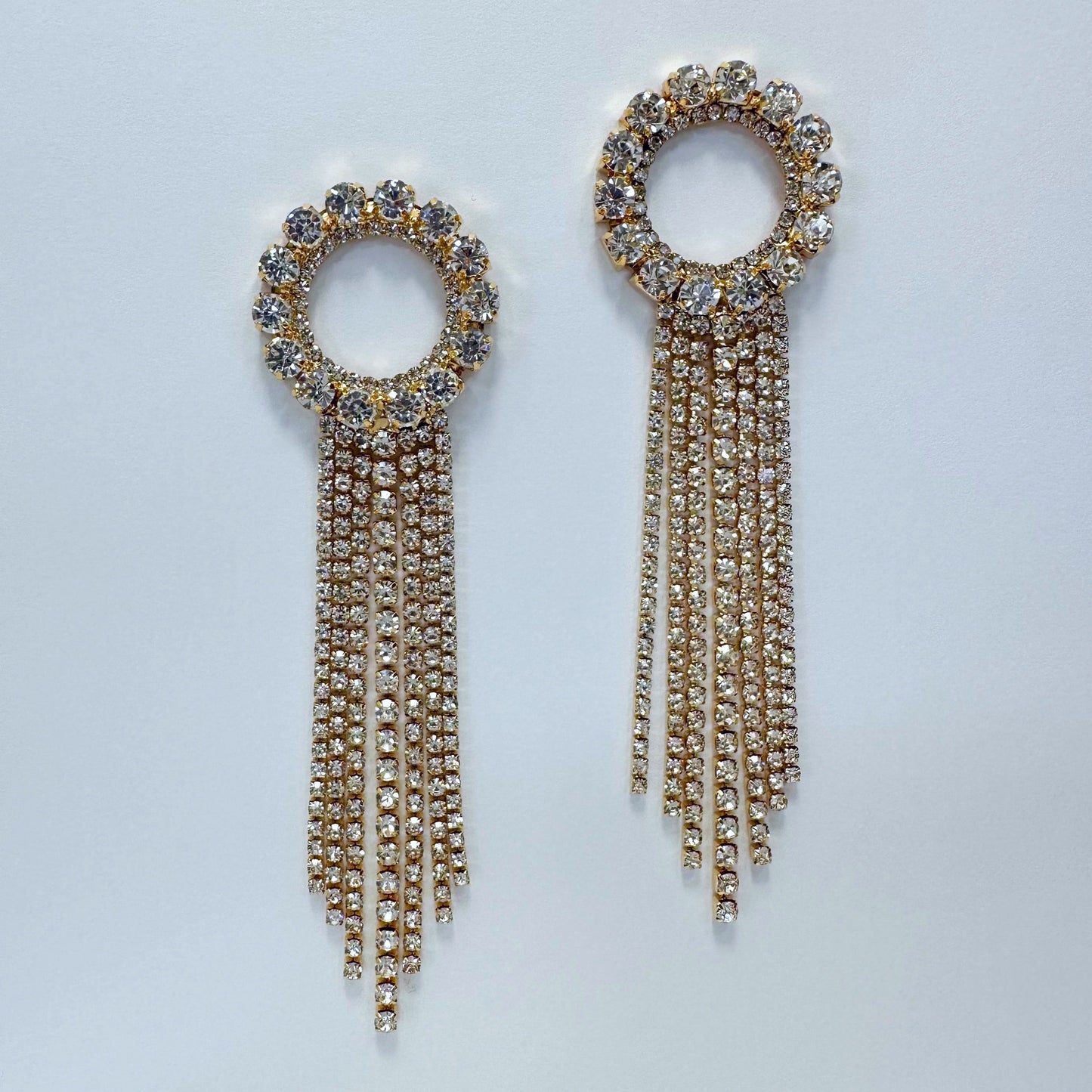 E0807 25981 Rhinestones Circle Tassel Design Drop Dangle Post Earrings