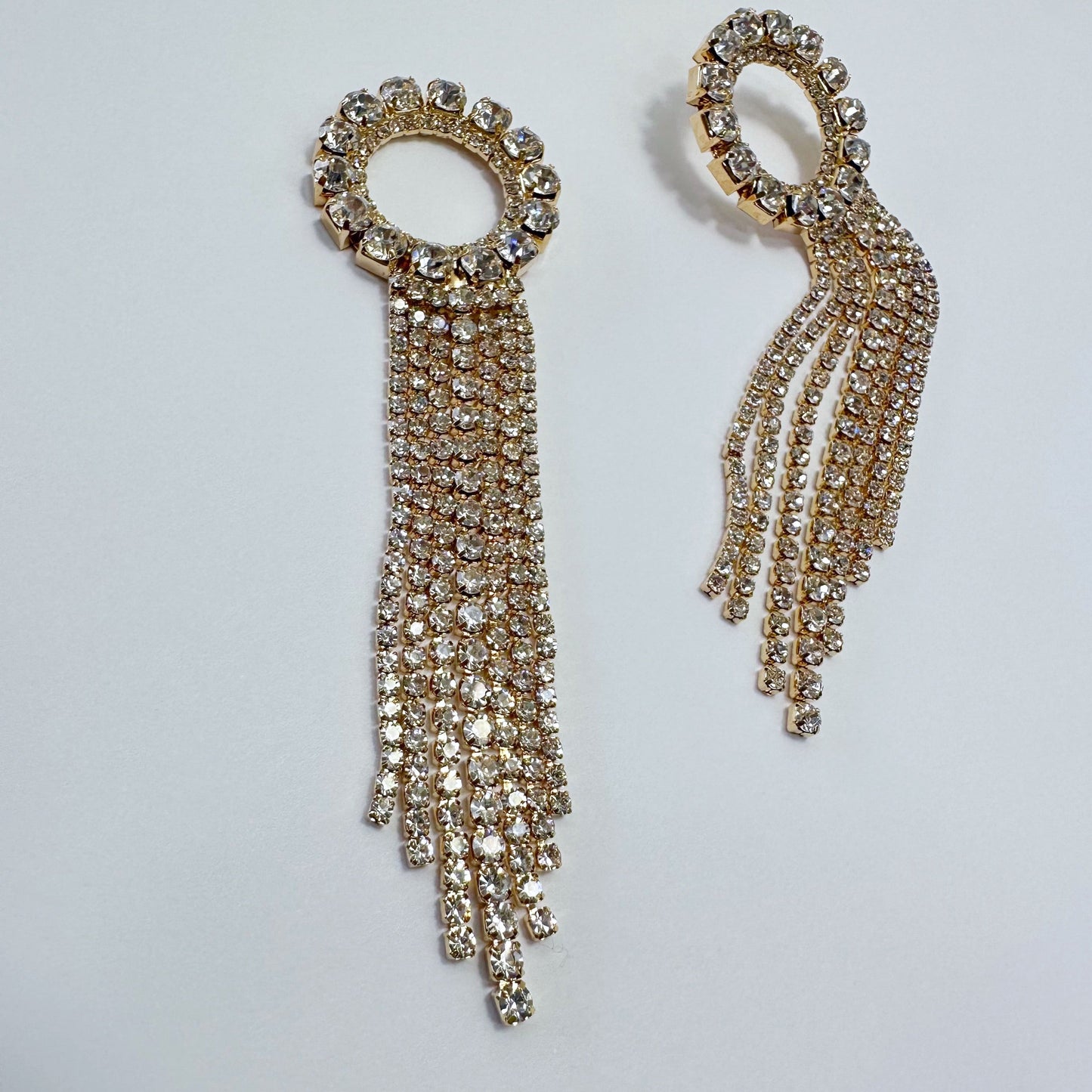 E0807 25981 Rhinestones Circle Tassel Design Drop Dangle Post Earrings