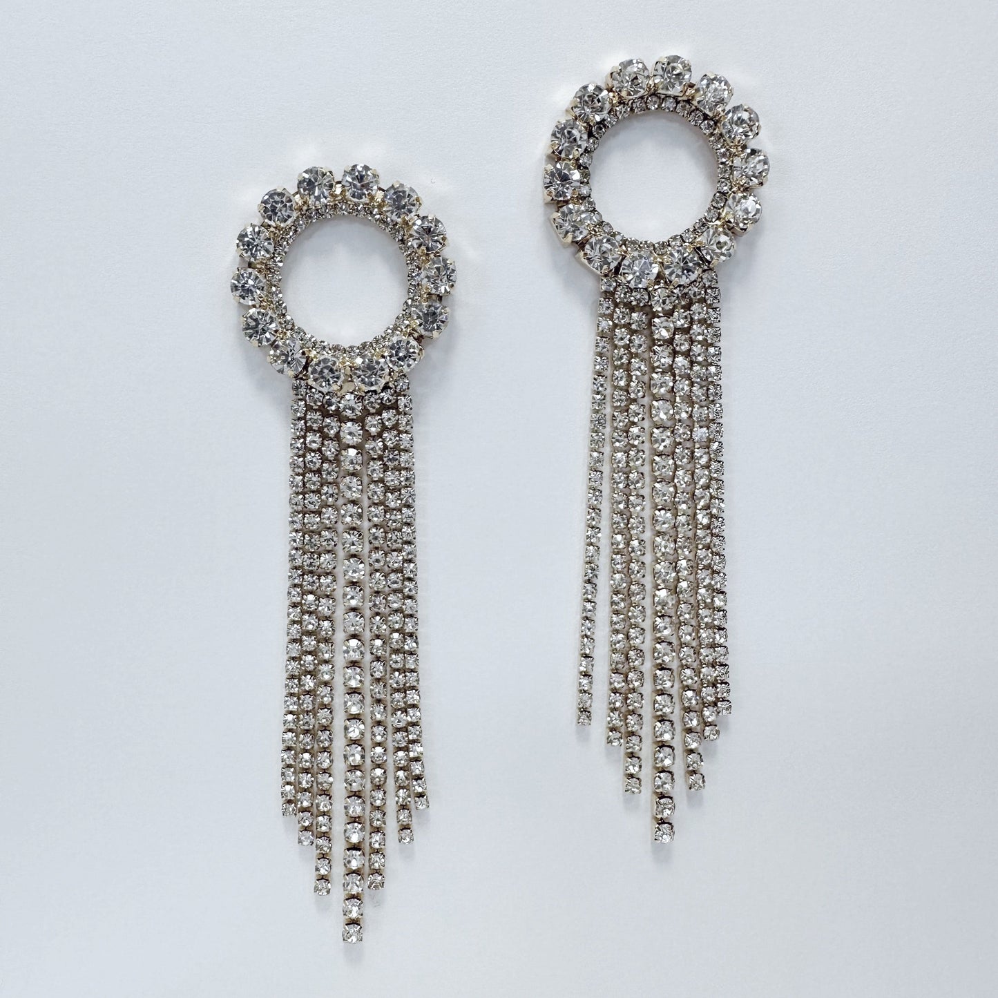 E0807 25981 Rhinestones Circle Tassel Design Drop Dangle Post Earrings