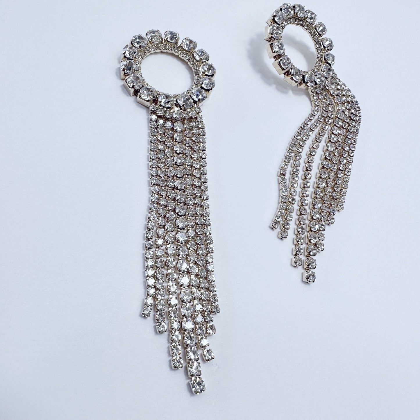 E0807 25981 Rhinestones Circle Tassel Design Drop Dangle Post Earrings
