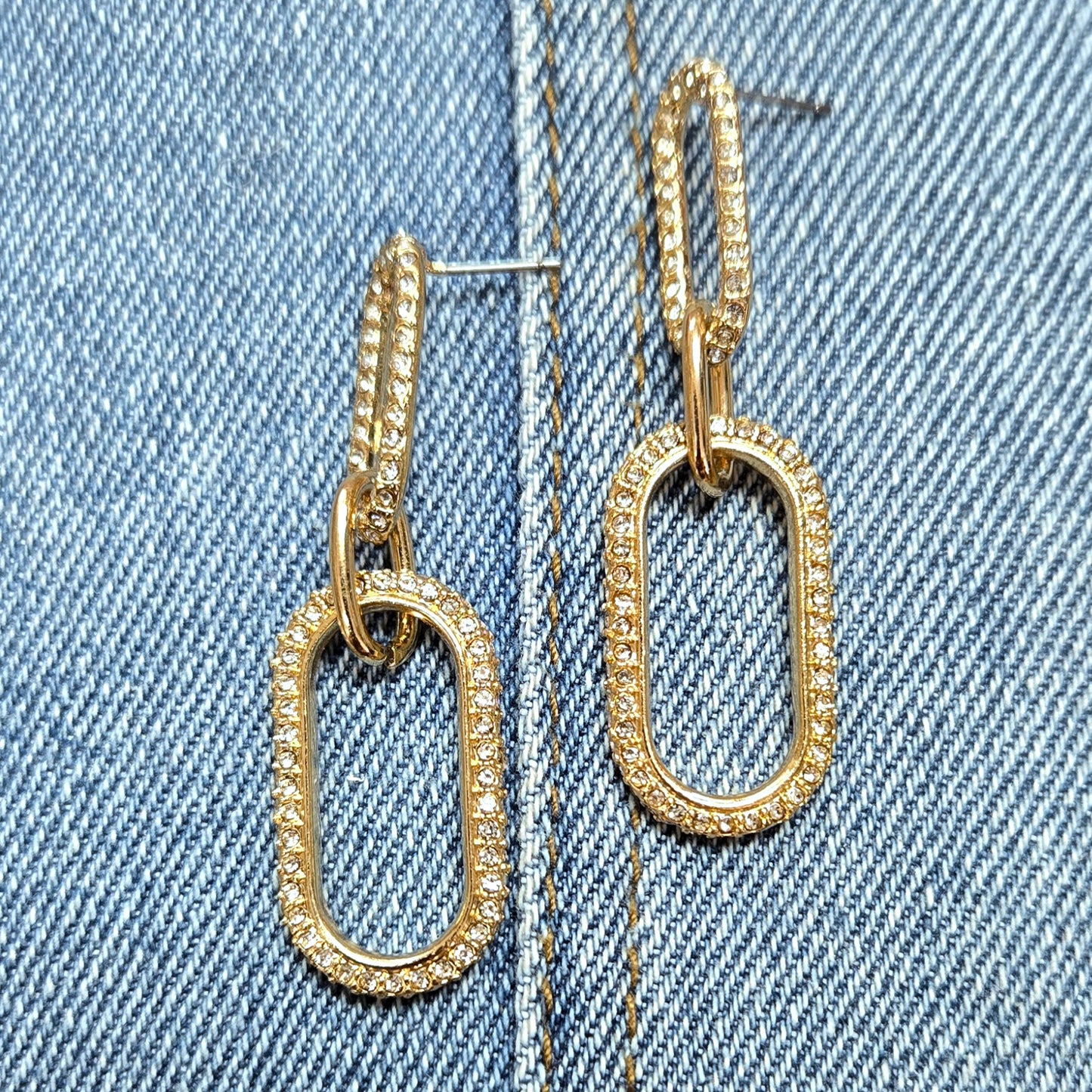 E1013 HE2344 Rhinestones deco Linked drop dangle Post earrings