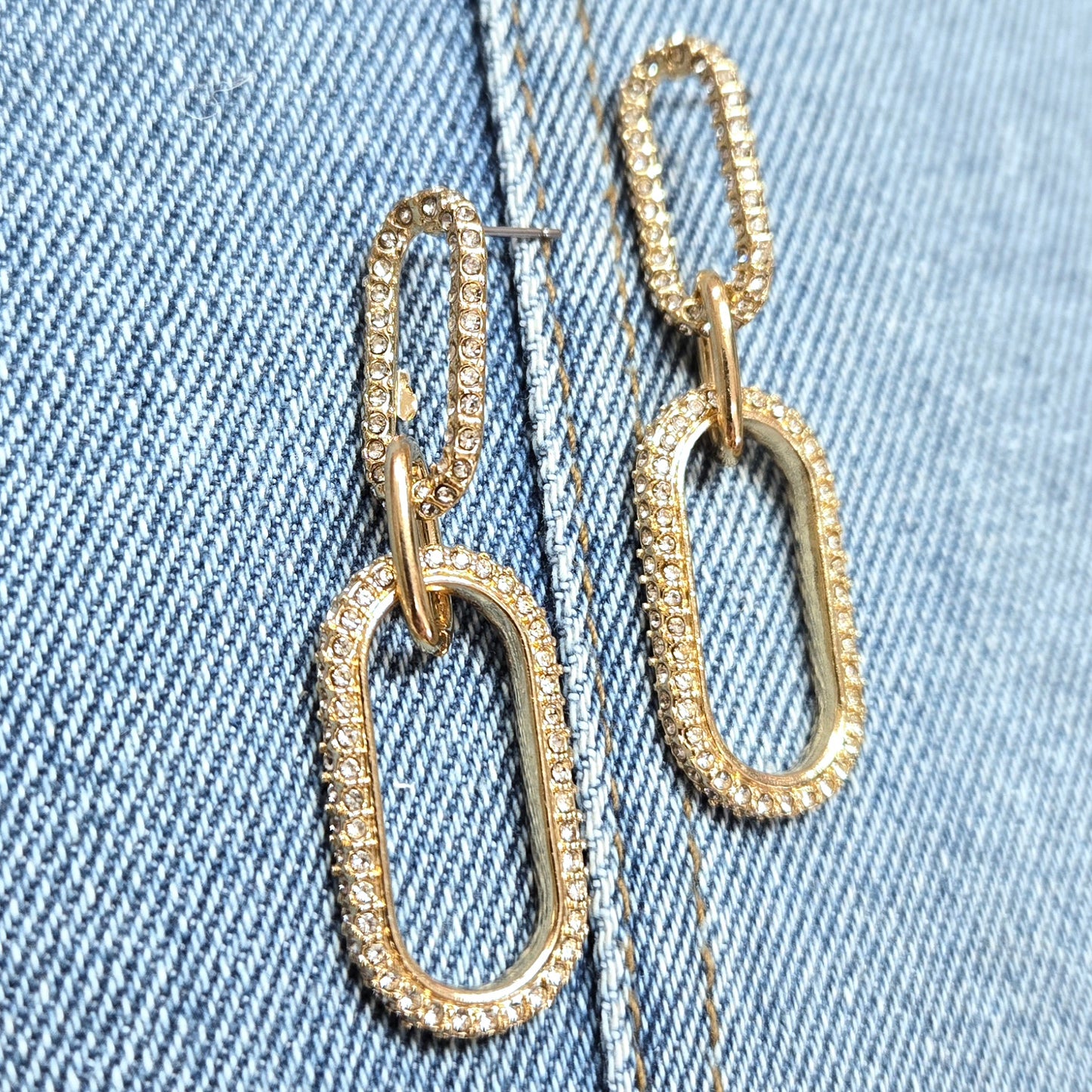 E1013 HE2344 Rhinestones deco Linked drop dangle Post earrings