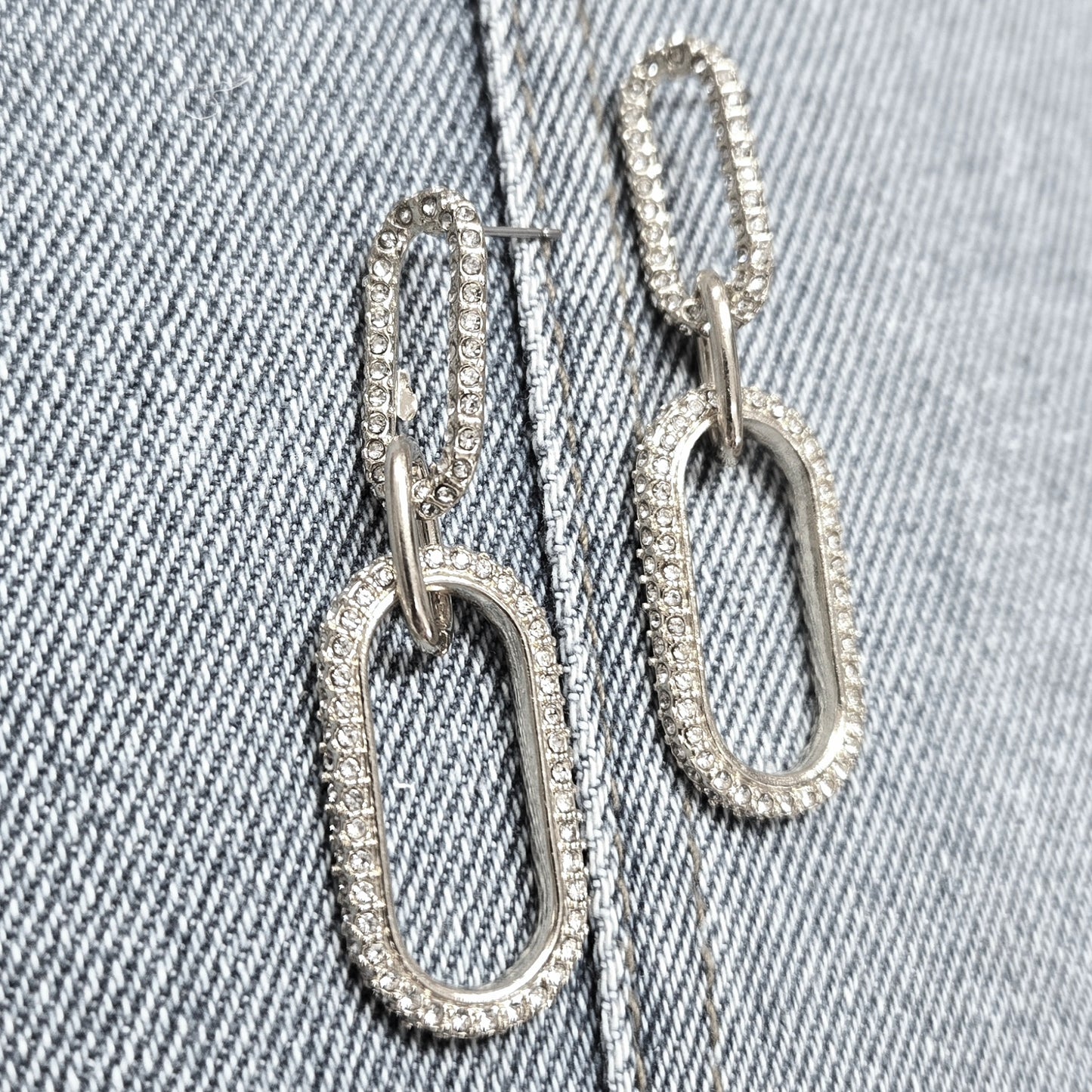 E1013 HE2344 Rhinestones deco Linked drop dangle Post earrings
