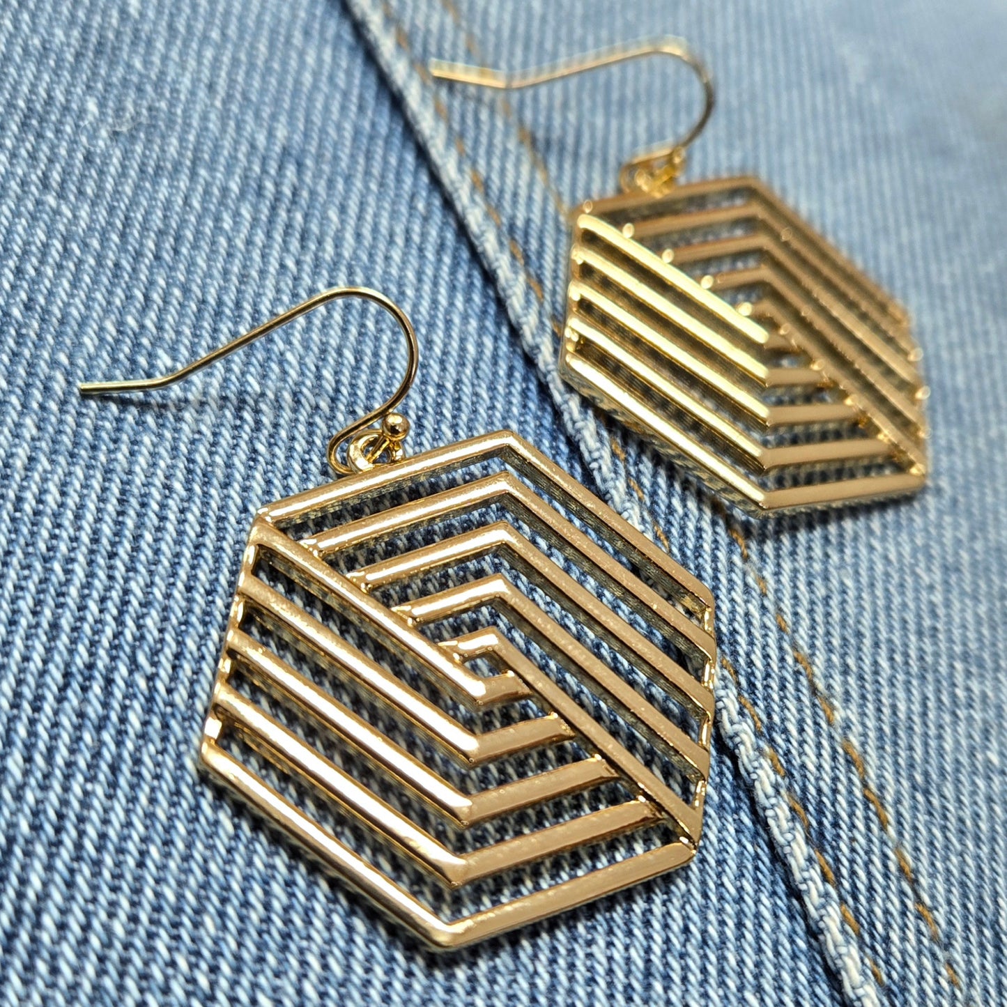 E1025 HE3478 Hexagon Shape Drop Dangle Hook Earrings