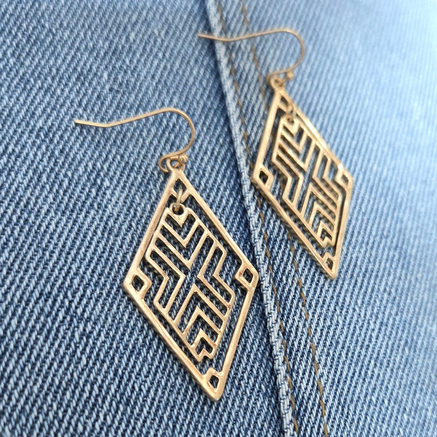 E1023 HE3875 Rhombus Shape Linked Drop Dangle Hook Earrings