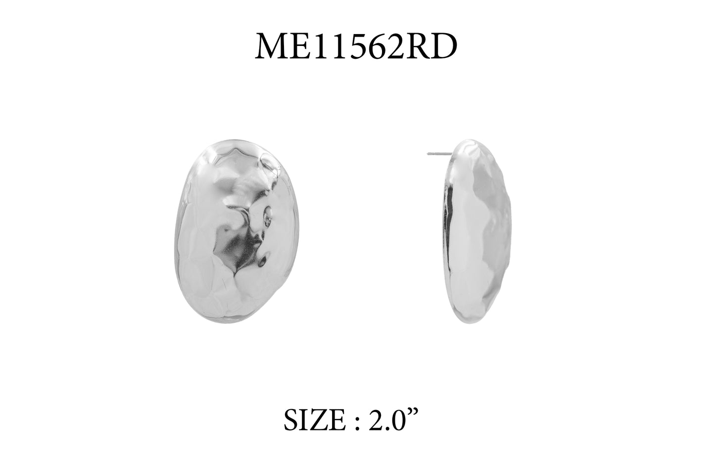 Silver earrings on a white background with product code and size information.