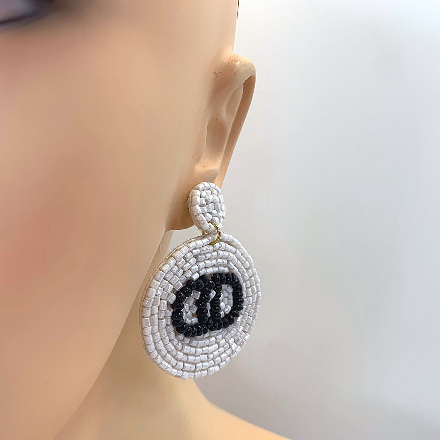 E0081 | Hand-Beaded Monogram Earrings | 36E1286