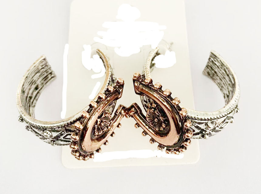 Pair of ornate earrings on a white background