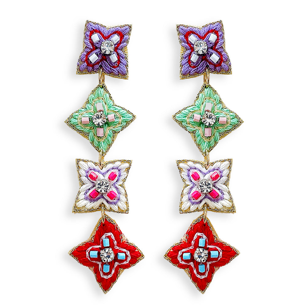 E0814 IE3259 THREAD STAR LINK DROP DANGLE EARRINGS